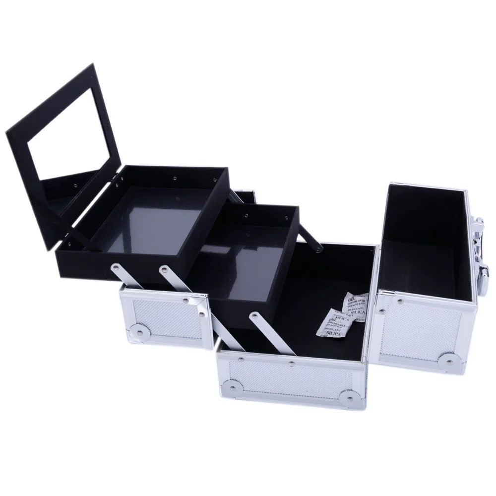 OmySalon SM-2176 Portable Handle Large Storage Lockable Cosmetic Makeup Train Case with Mirror Lock - Image 11