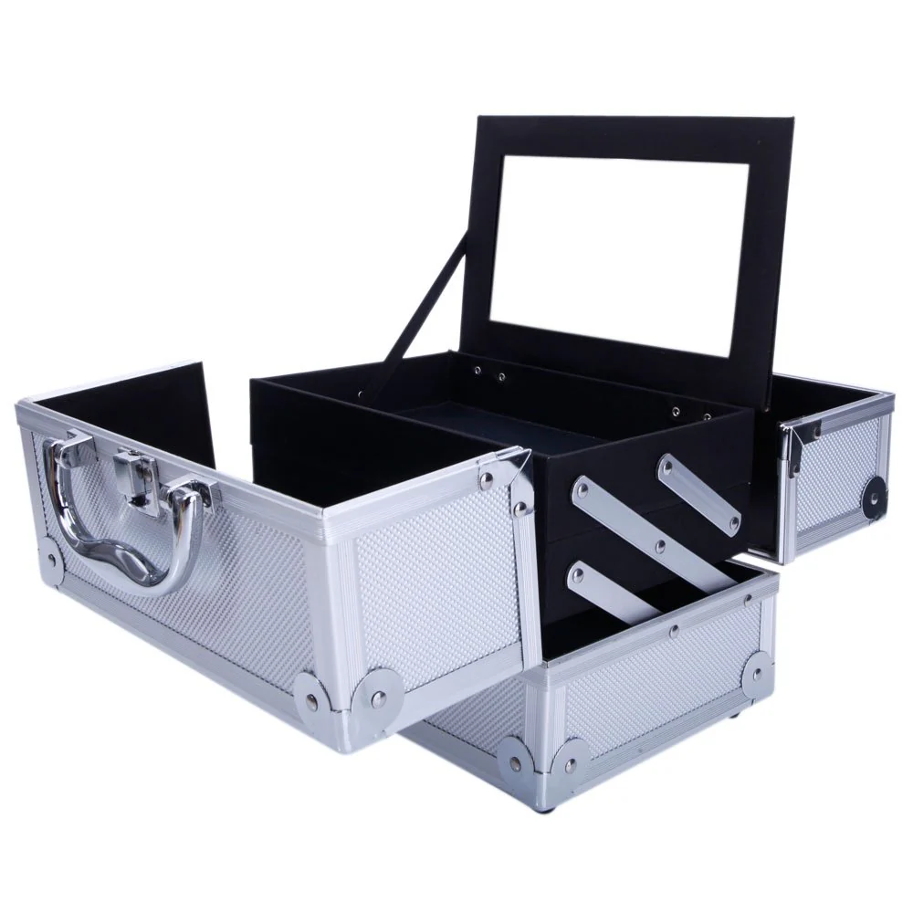 OmySalon SM-2176 Portable Handle Large Storage Lockable Cosmetic Makeup Train Case with Mirror Lock - Image 12