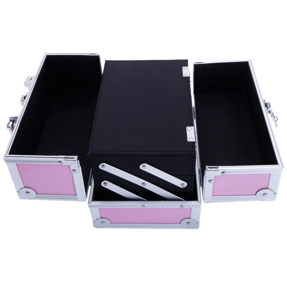 OmySalon SM-2176 Portable Handle Large Storage Lockable Cosmetic Makeup Train Case with Mirror Lock - Image 3