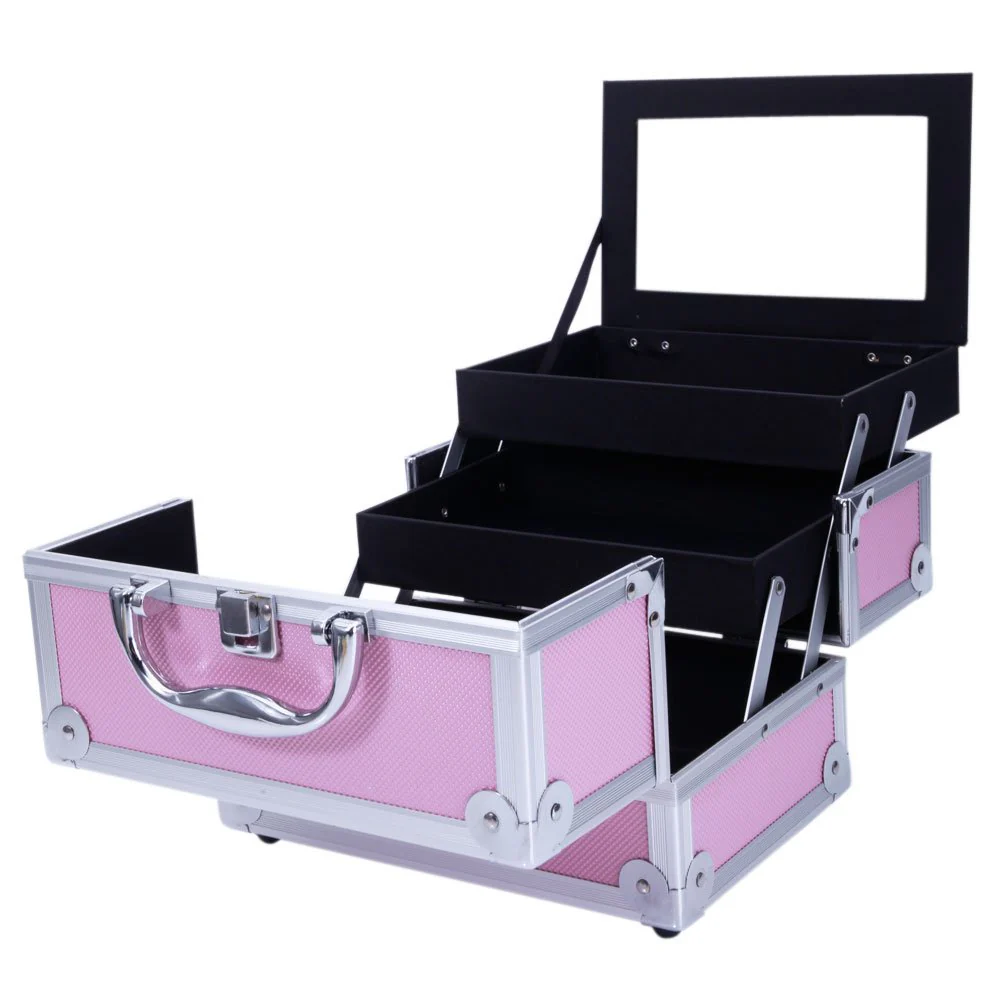 OmySalon SM-2176 Portable Handle Large Storage Lockable Cosmetic Makeup Train Case with Mirror Lock - Image 4