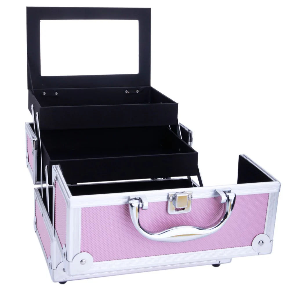 OmySalon SM-2176 Portable Handle Large Storage Lockable Cosmetic Makeup Train Case with Mirror Lock - Image 5