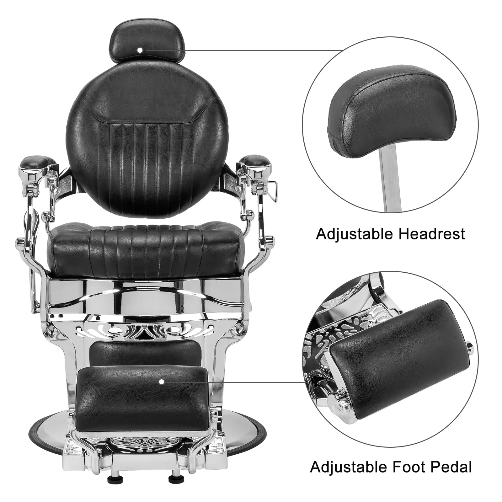OmySalon PH441 Vintage Style Heavy Duty Hydraulic Recline Barber Chair - Image 4