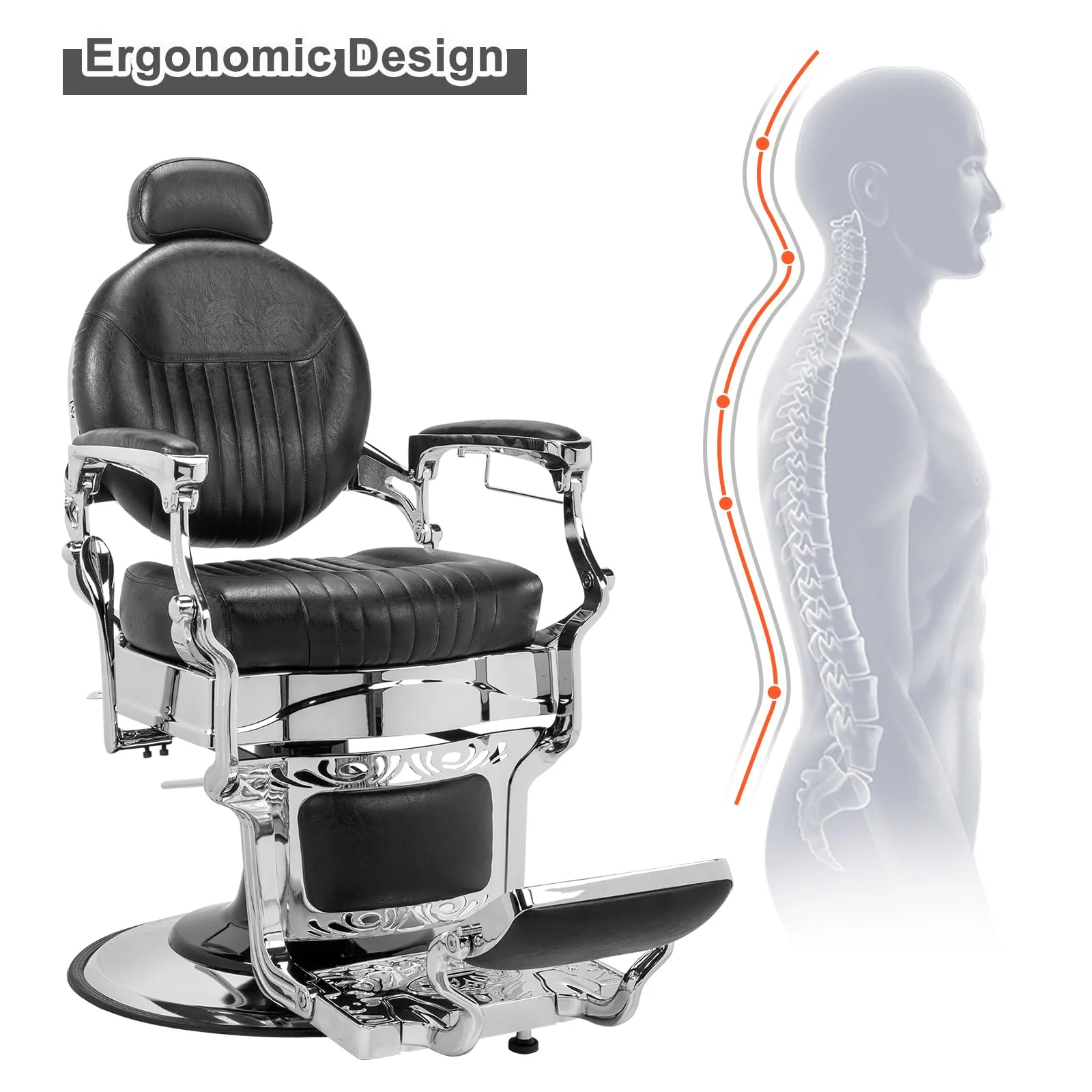OmySalon PH441 Vintage Style Heavy Duty Hydraulic Recline Barber Chair - Image 5