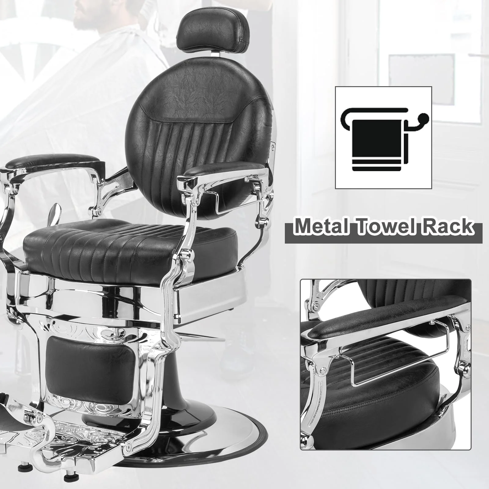 OmySalon PH441 Vintage Style Heavy Duty Hydraulic Recline Barber Chair - Image 6