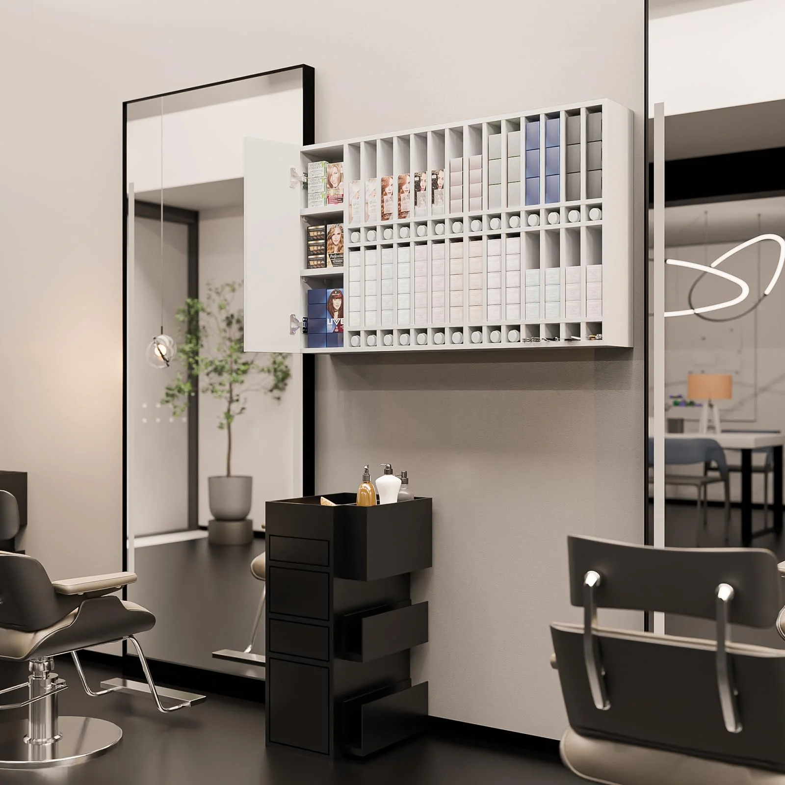 OmySalon HCRW Professional Wall Mounted Hair Color Organizer Rack Cabinet with Adjustable Shelves - Image 17