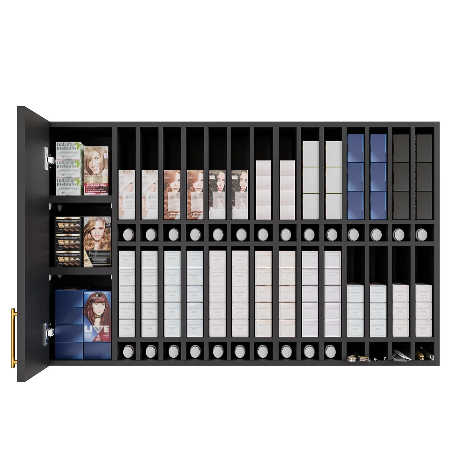 OmySalon HCRW Professional Wall Mounted Hair Color Organizer Rack Cabinet with Adjustable Shelves - Image 4