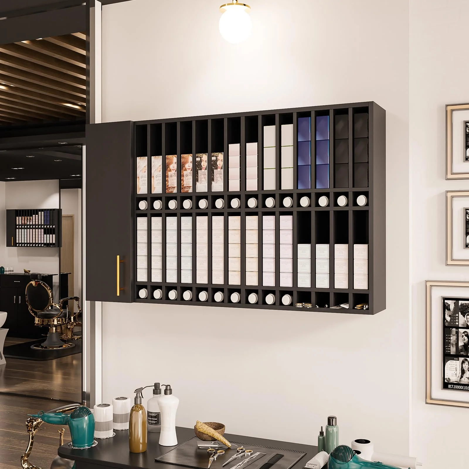 OmySalon HCRW Professional Wall Mounted Hair Color Organizer Rack Cabinet with Adjustable Shelves - Image 7