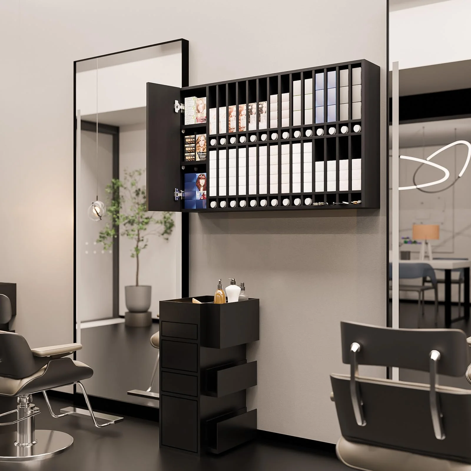 OmySalon HCRW Professional Wall Mounted Hair Color Organizer Rack Cabinet with Adjustable Shelves - Image 8