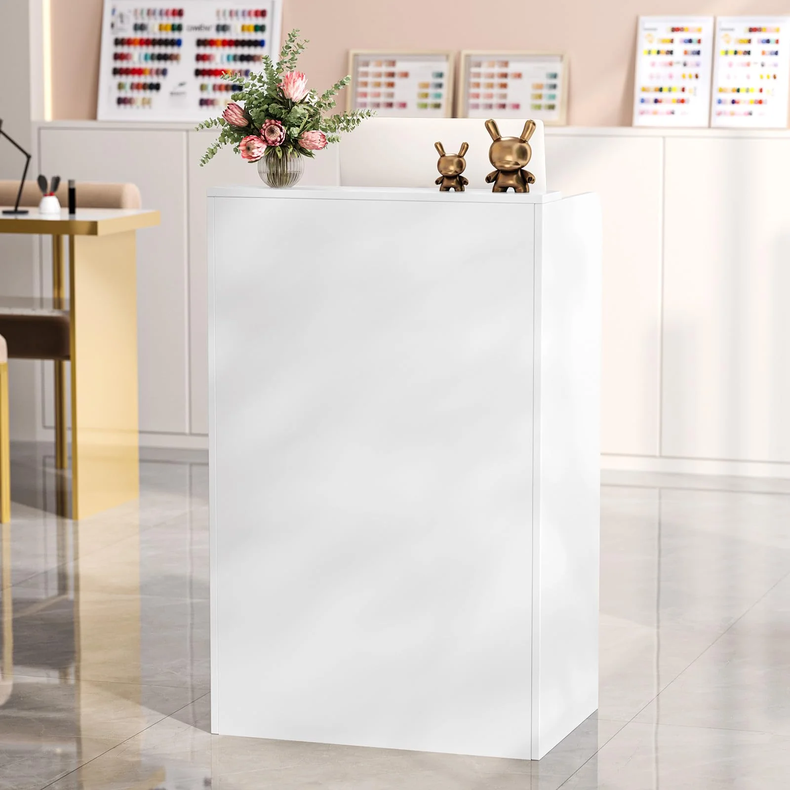 OmySalon RD Modern Wooden Reception Desk with Lockable Drawer and Legroom Rack - Image 13