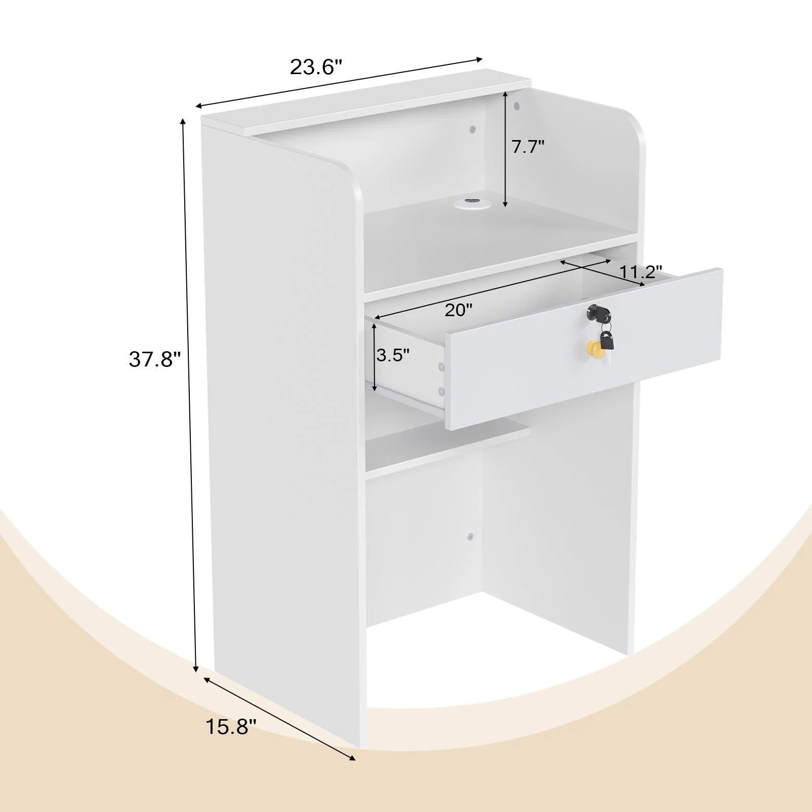 OmySalon RD Modern Wooden Reception Desk with Lockable Drawer and Legroom Rack - Image 14