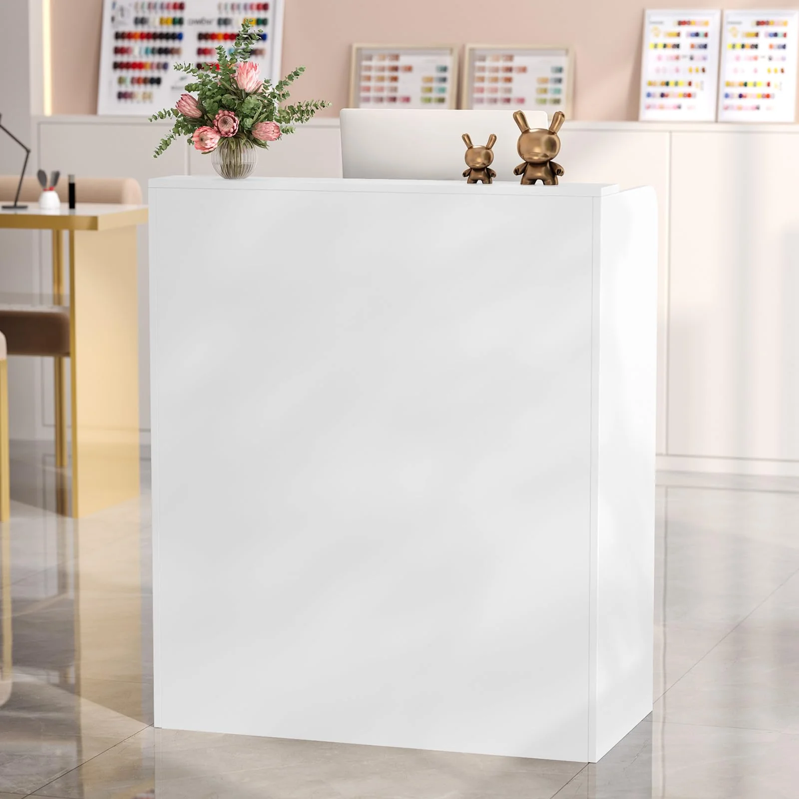 OmySalon RD Modern Wooden Reception Desk with Lockable Drawer and Legroom Rack - Image 29