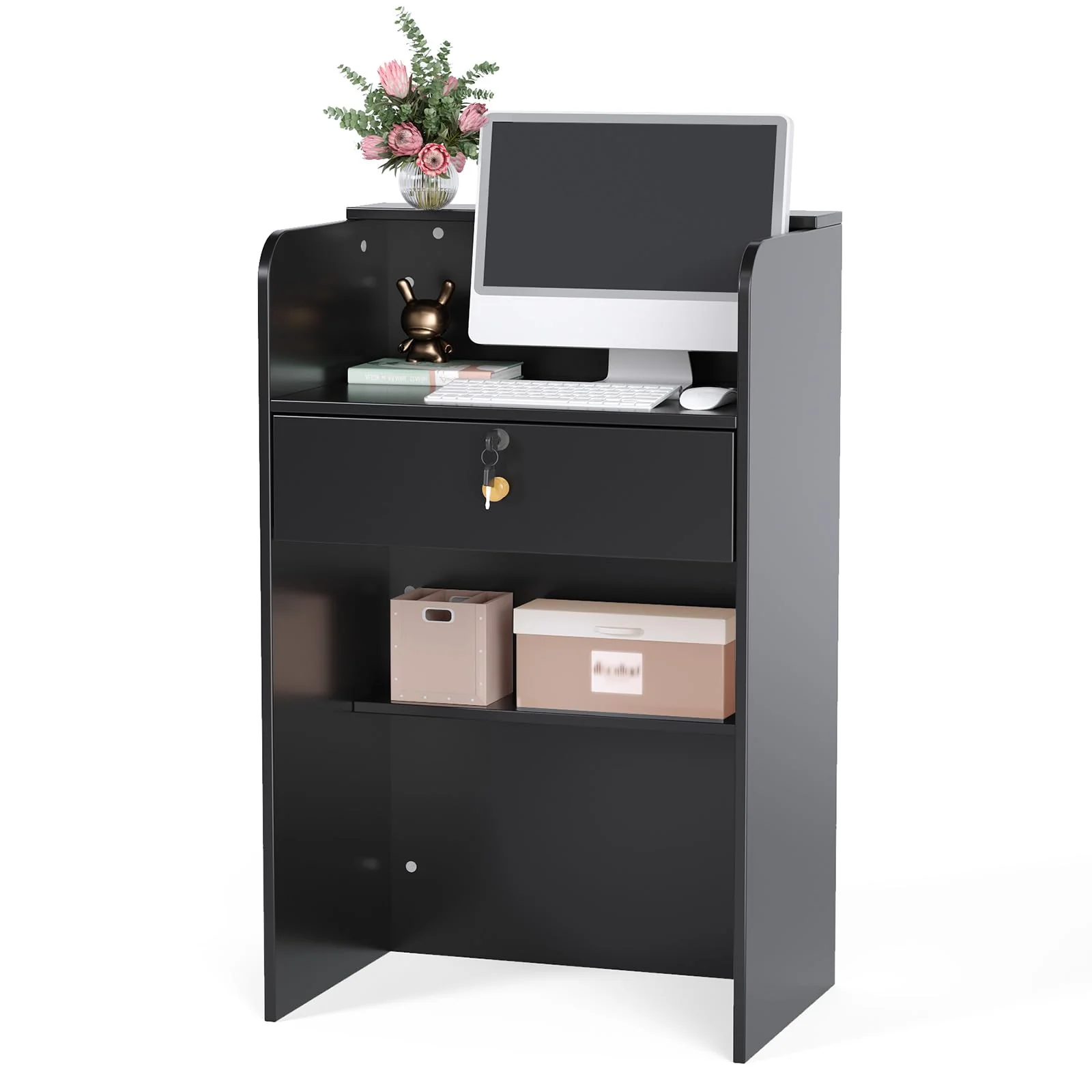 OmySalon RD Modern Wooden Reception Desk with Lockable Drawer and Legroom Rack - Image 33