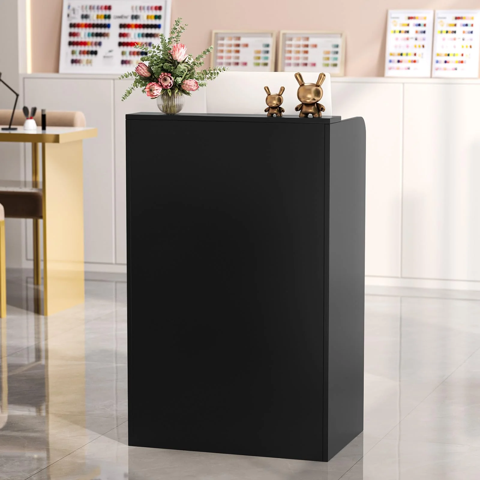 OmySalon RD Modern Wooden Reception Desk with Lockable Drawer and Legroom Rack - Image 37