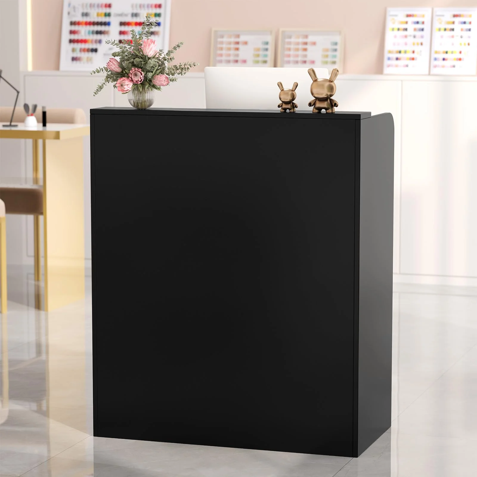 OmySalon RD Modern Wooden Reception Desk with Lockable Drawer and Legroom Rack - Image 45