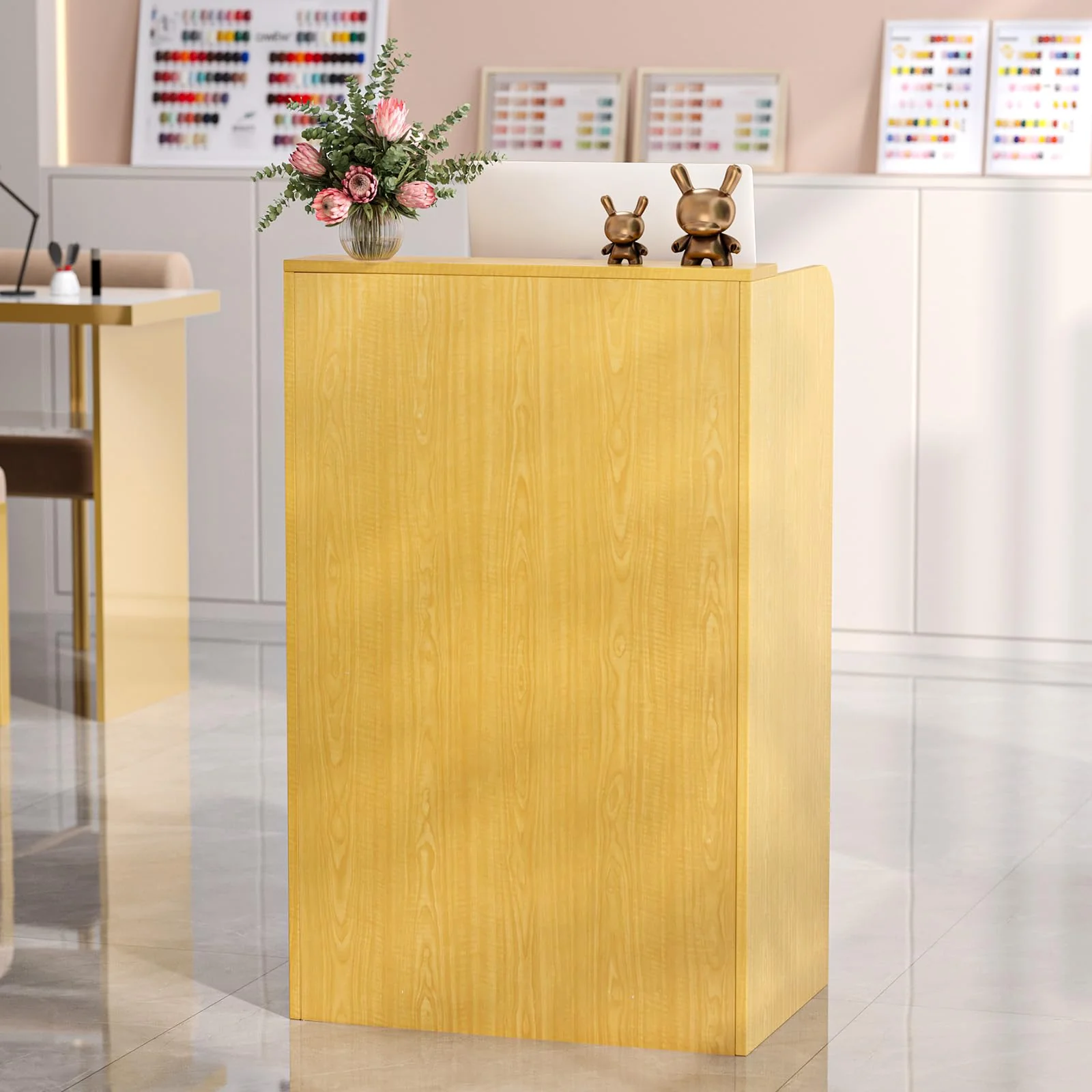 OmySalon RD Modern Wooden Reception Desk with Lockable Drawer and Legroom Rack - Image 5