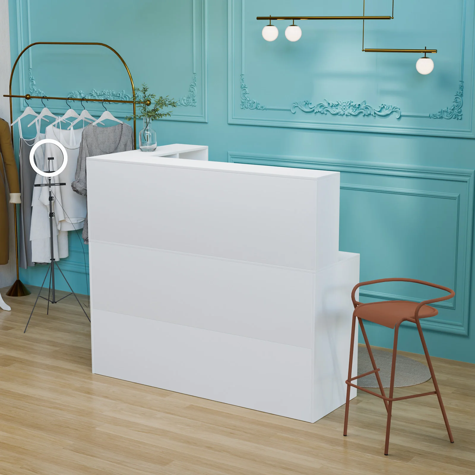 OmySalon OSRD-L Modern Computer Reception Desk with Removable Grid and Lockable Drawer - Image 15