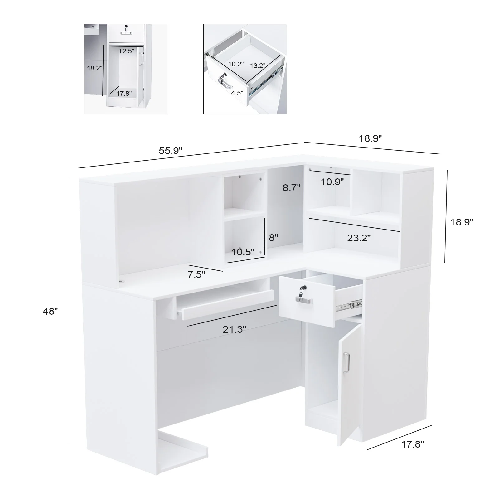 OmySalon OSRD-L Modern Computer Reception Desk with Removable Grid and Lockable Drawer - Image 16