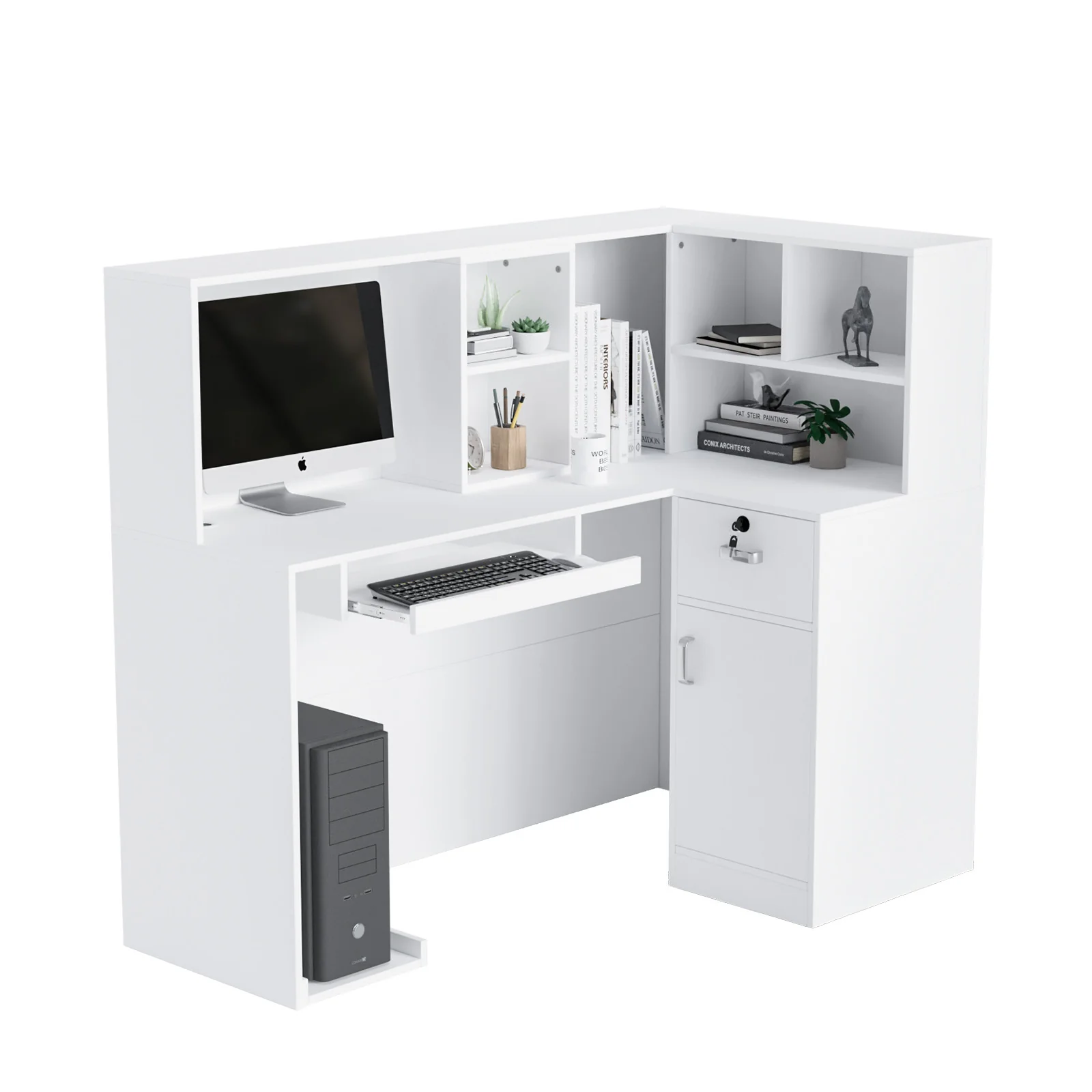 OmySalon OSRD-L Modern Computer Reception Desk with Removable Grid and Lockable Drawer - Image 17