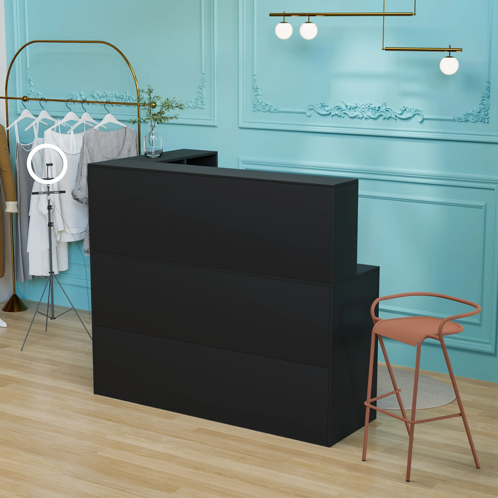 OmySalon OSRD-L Modern Computer Reception Desk with Removable Grid and Lockable Drawer - Image 7