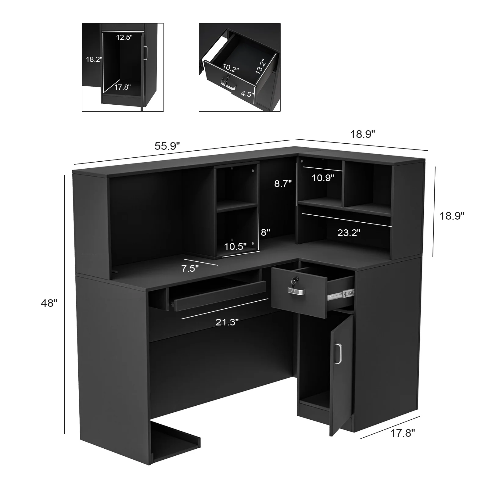 OmySalon OSRD-L Modern Computer Reception Desk with Removable Grid and Lockable Drawer - Image 8