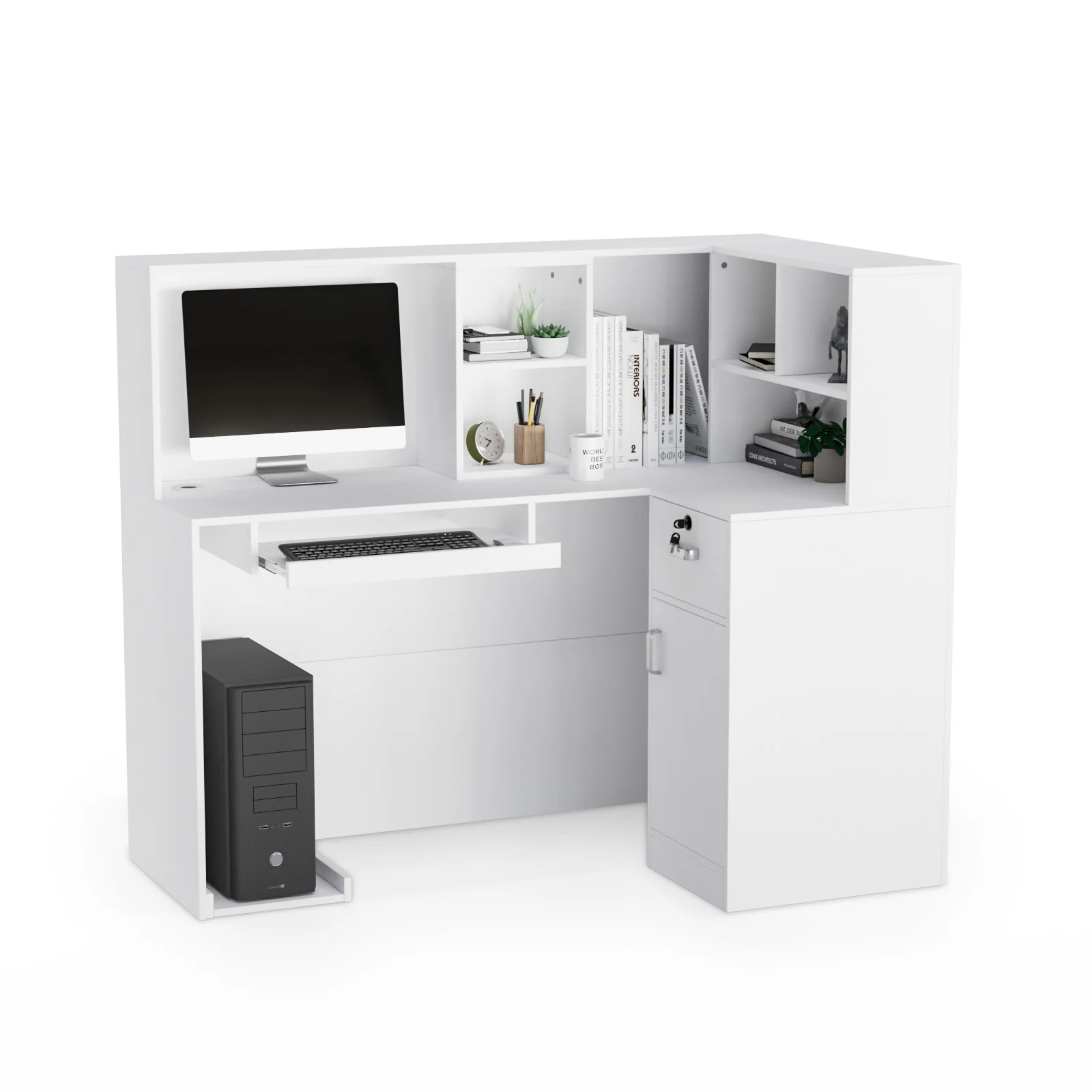 OmySalon OSRD-L Modern Computer Reception Desk with Removable Grid and Lockable Drawer - Image 9