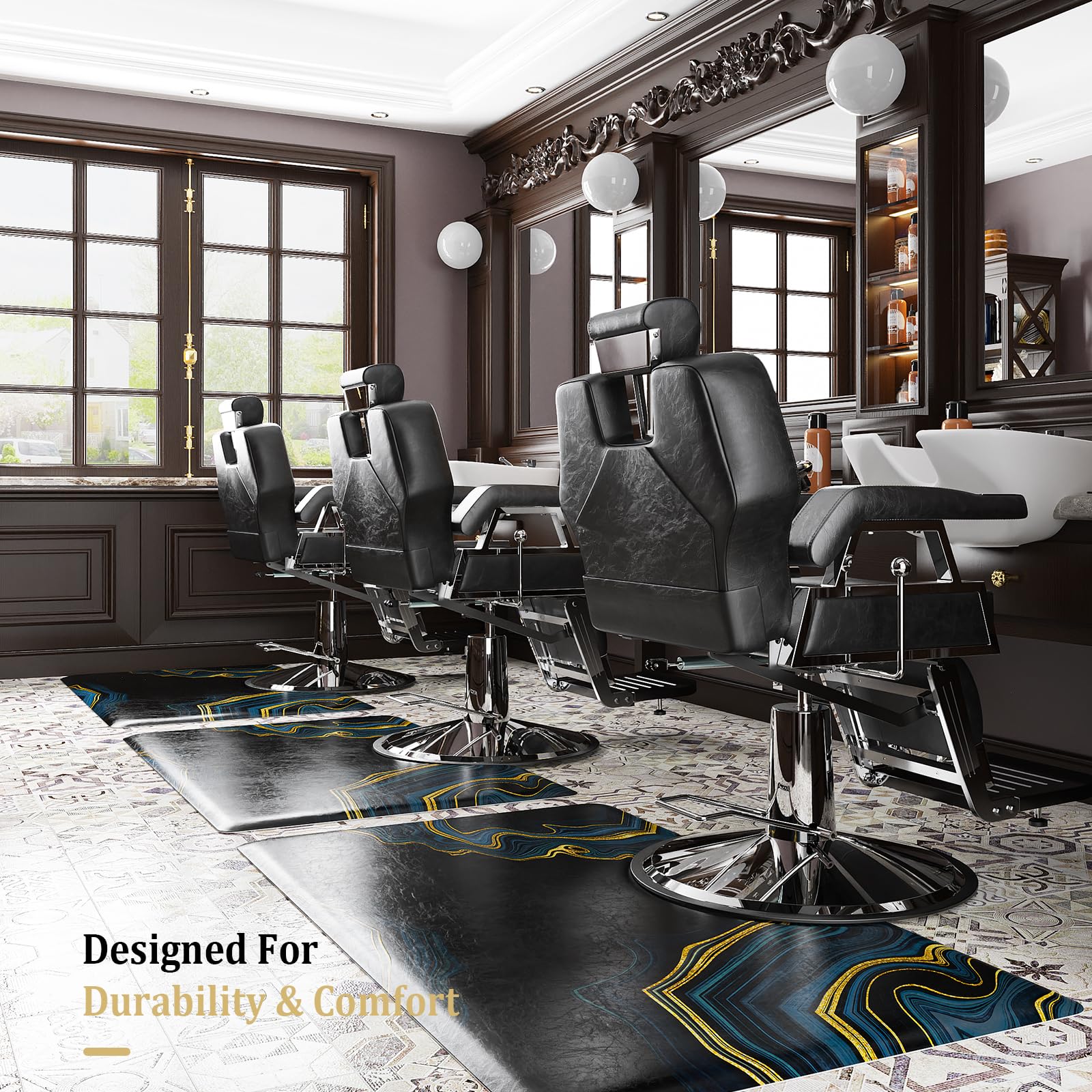 OmySalon Rectangle Salon Anti Fatigue Mat for Round Base Hair Stylist - Image 18