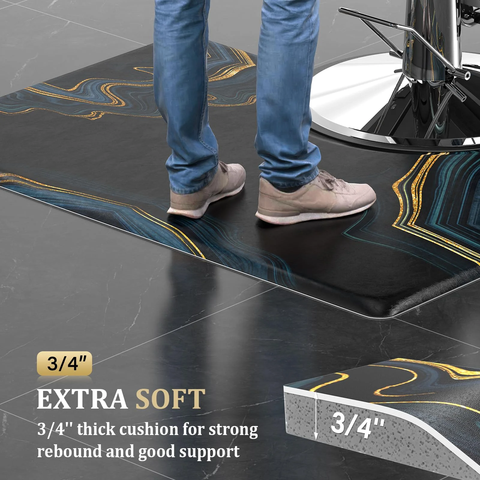 OmySalon Rectangle Salon Anti Fatigue Mat for Round Base Hair Stylist - Image 5