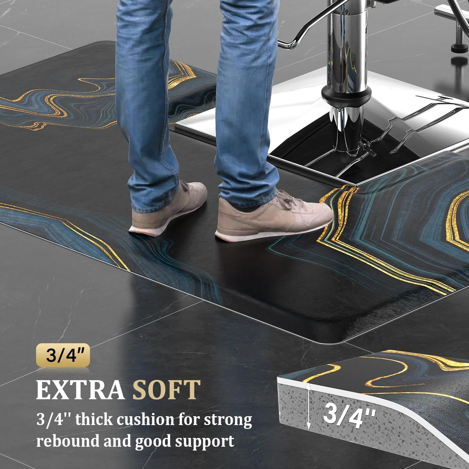 OmySalon 3'x5' Rectangle Salon Anti Fatigue Mat with Square Cutout 3/4" Thick - Image 5