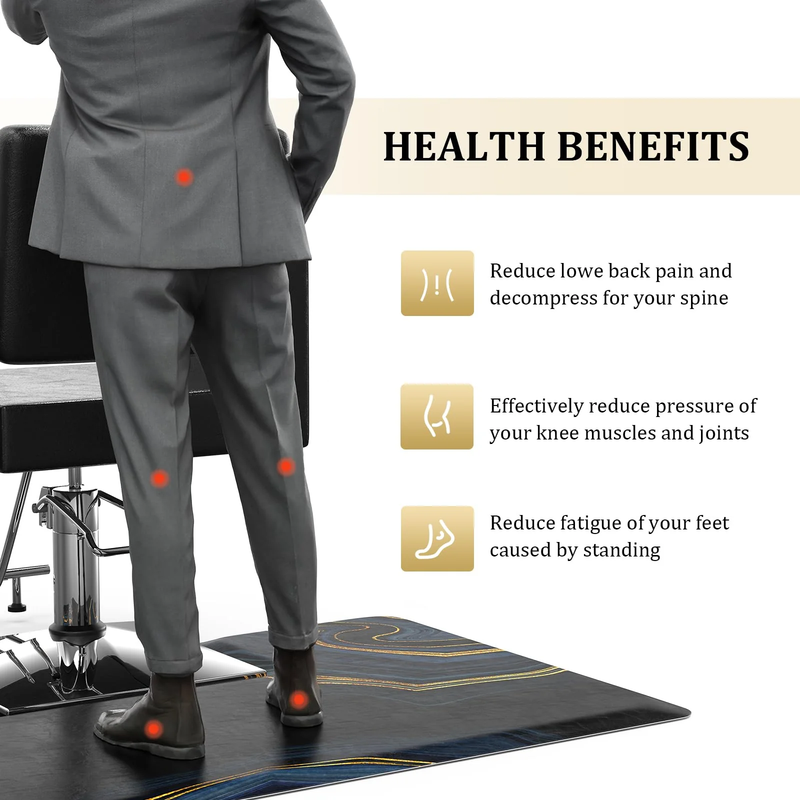 OmySalon 3'x5' Rectangle Salon Anti Fatigue Mat with Square Cutout 3/4" Thick - Image 6