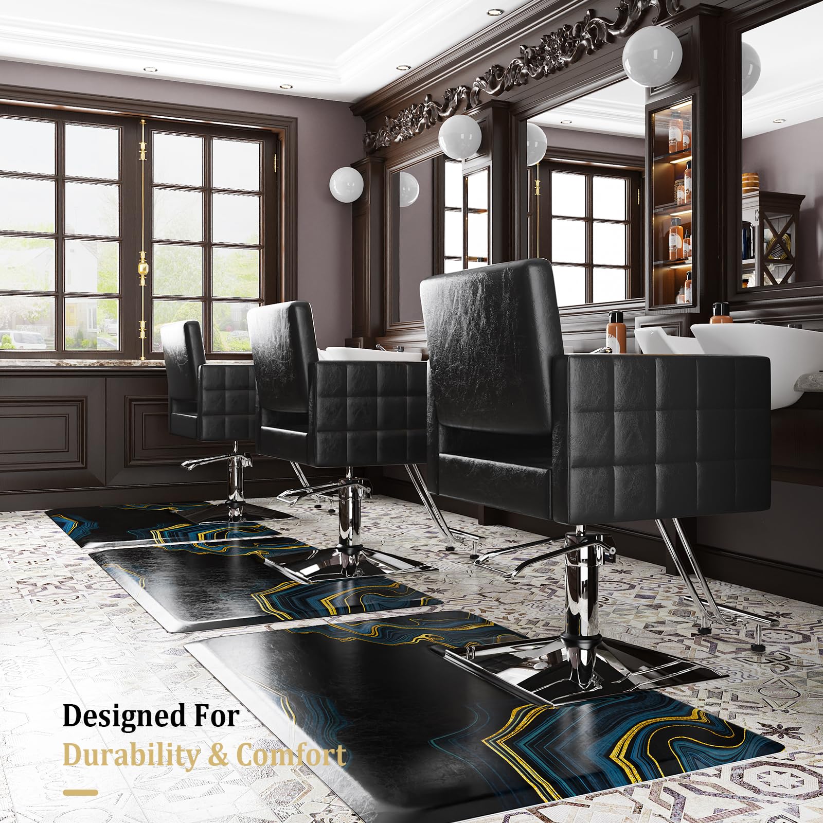 OmySalon 3'x5' Rectangle Salon Anti Fatigue Mat with Square Cutout 3/4" Thick - Image 9