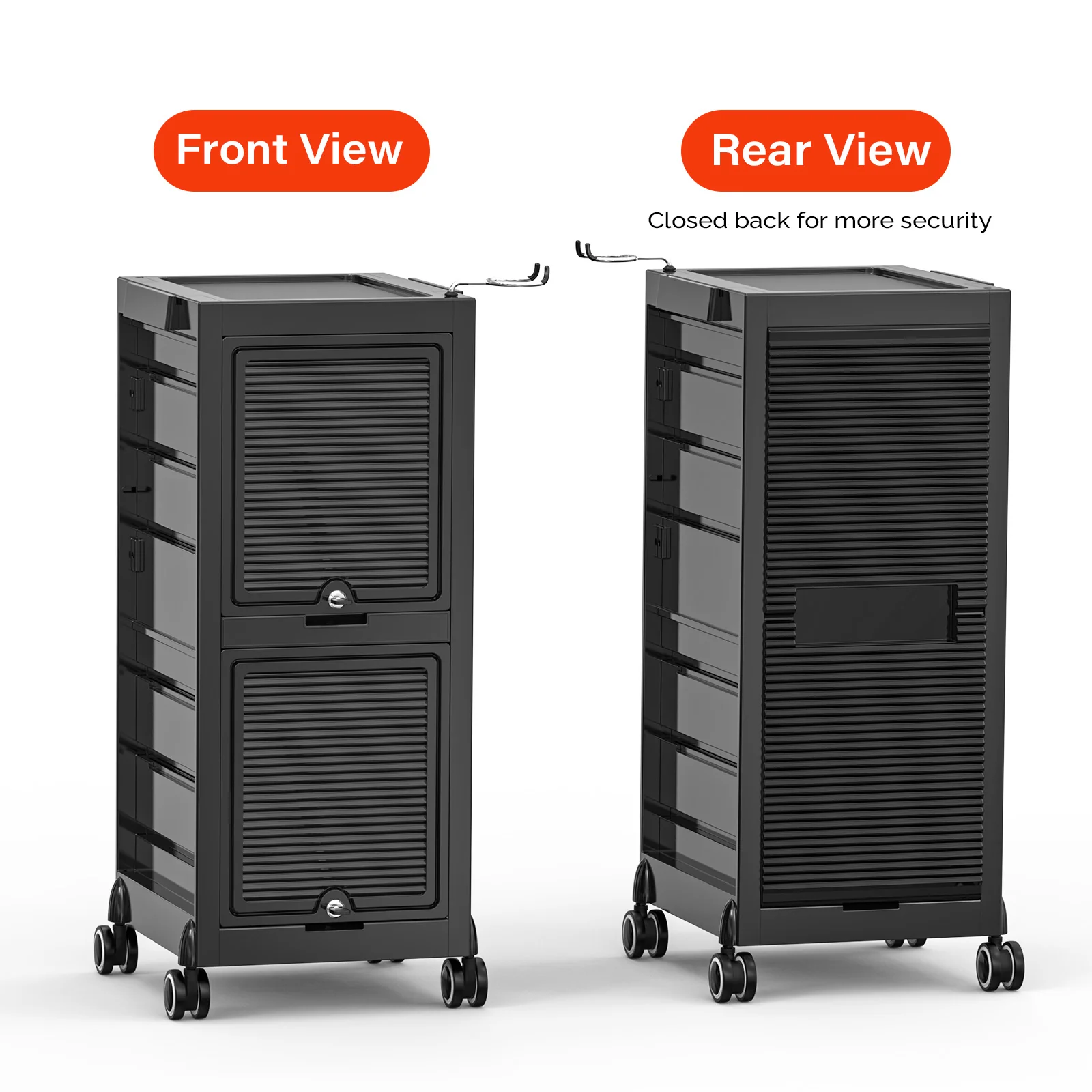 OmySalon ST1802 Rolling Salon Trolley Cart w/Wheels & 2 Lockable Doors 4 Drawers 2 Buckets 1 Dryer Holder - Image 7