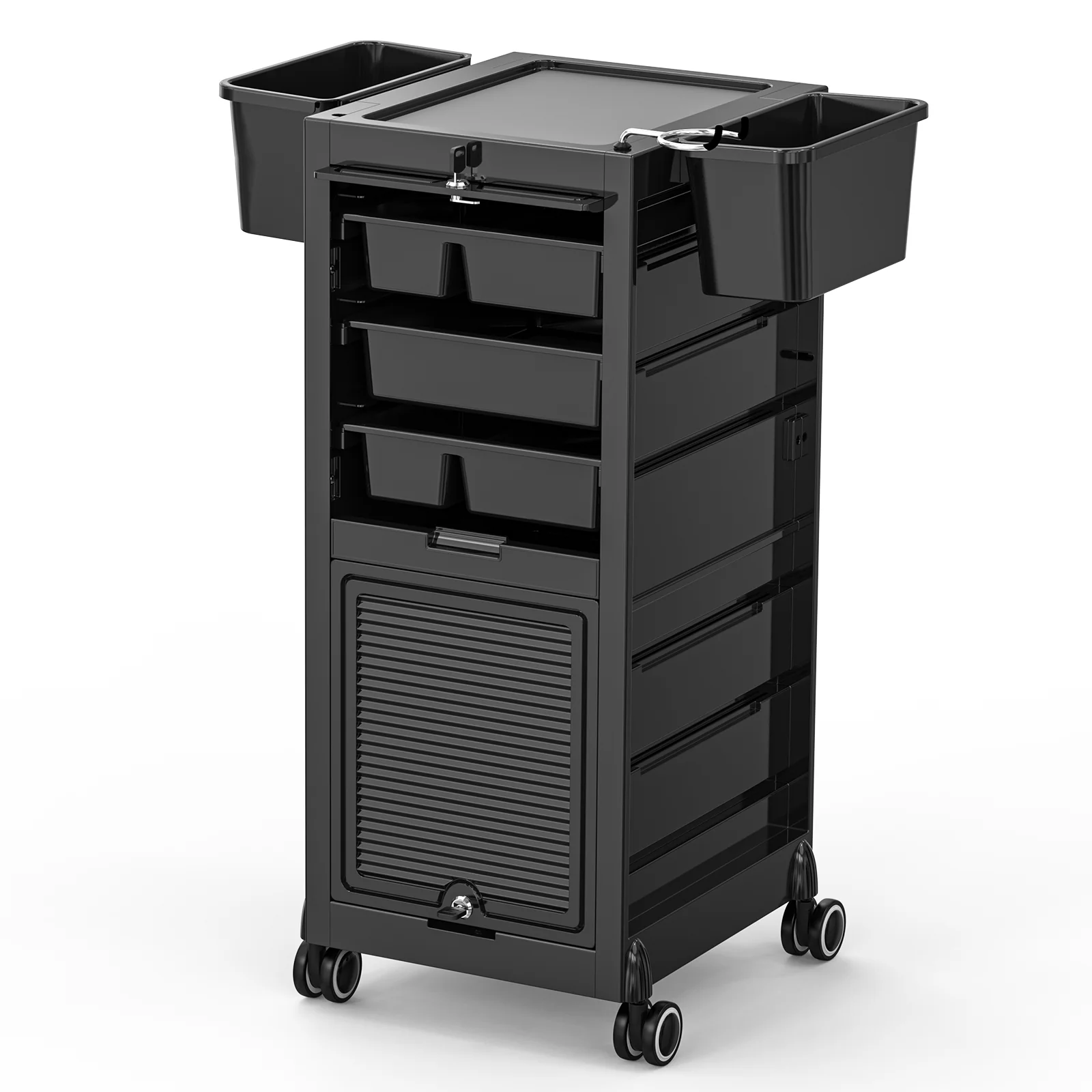 OmySalon ST1802 Rolling Salon Trolley Cart w/Wheels & 2 Lockable Doors 4 Drawers 2 Buckets 1 Dryer Holder - Image 8