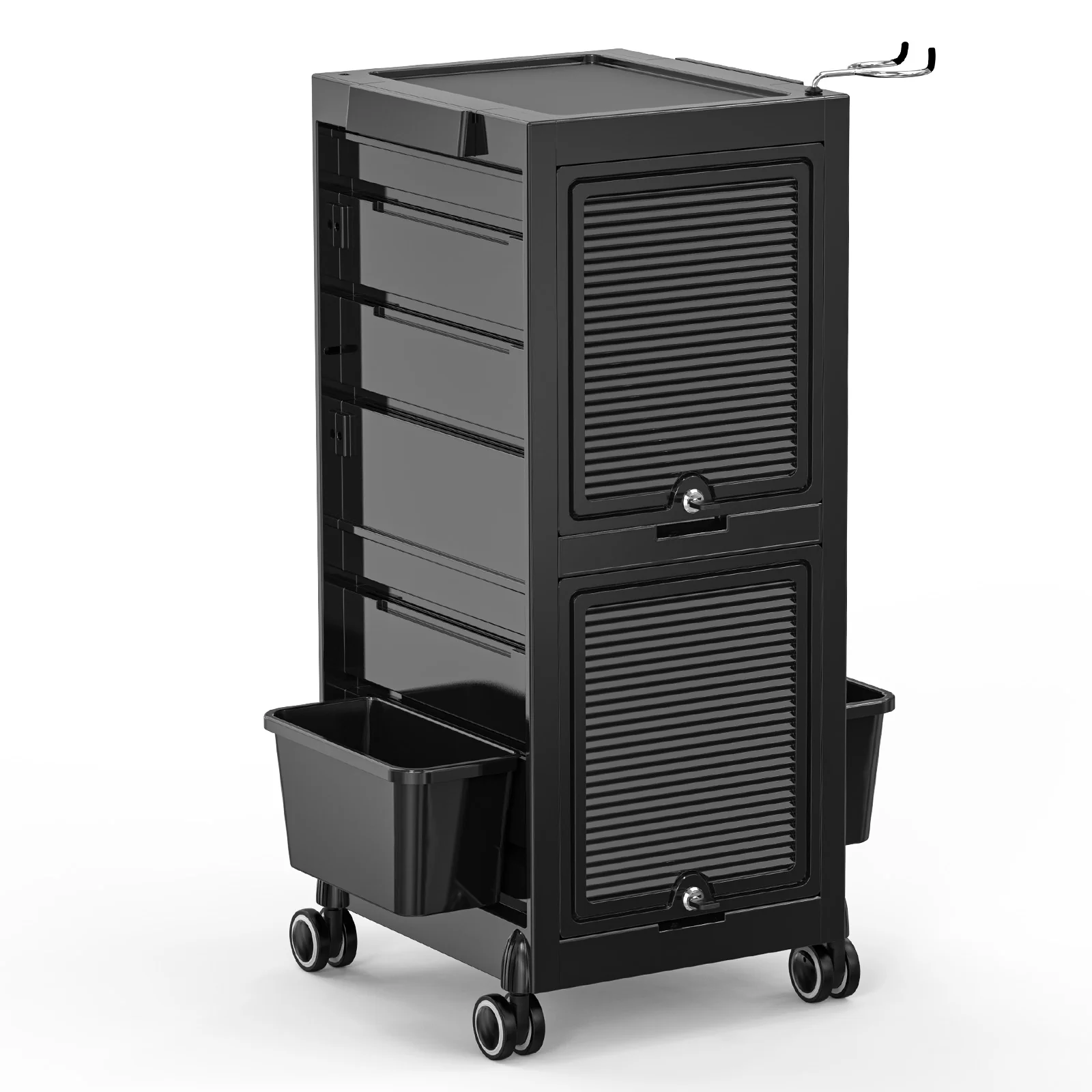 OmySalon ST1802 Rolling Salon Trolley Cart w/Wheels & 2 Lockable Doors 4 Drawers 2 Buckets 1 Dryer Holder - Image 9