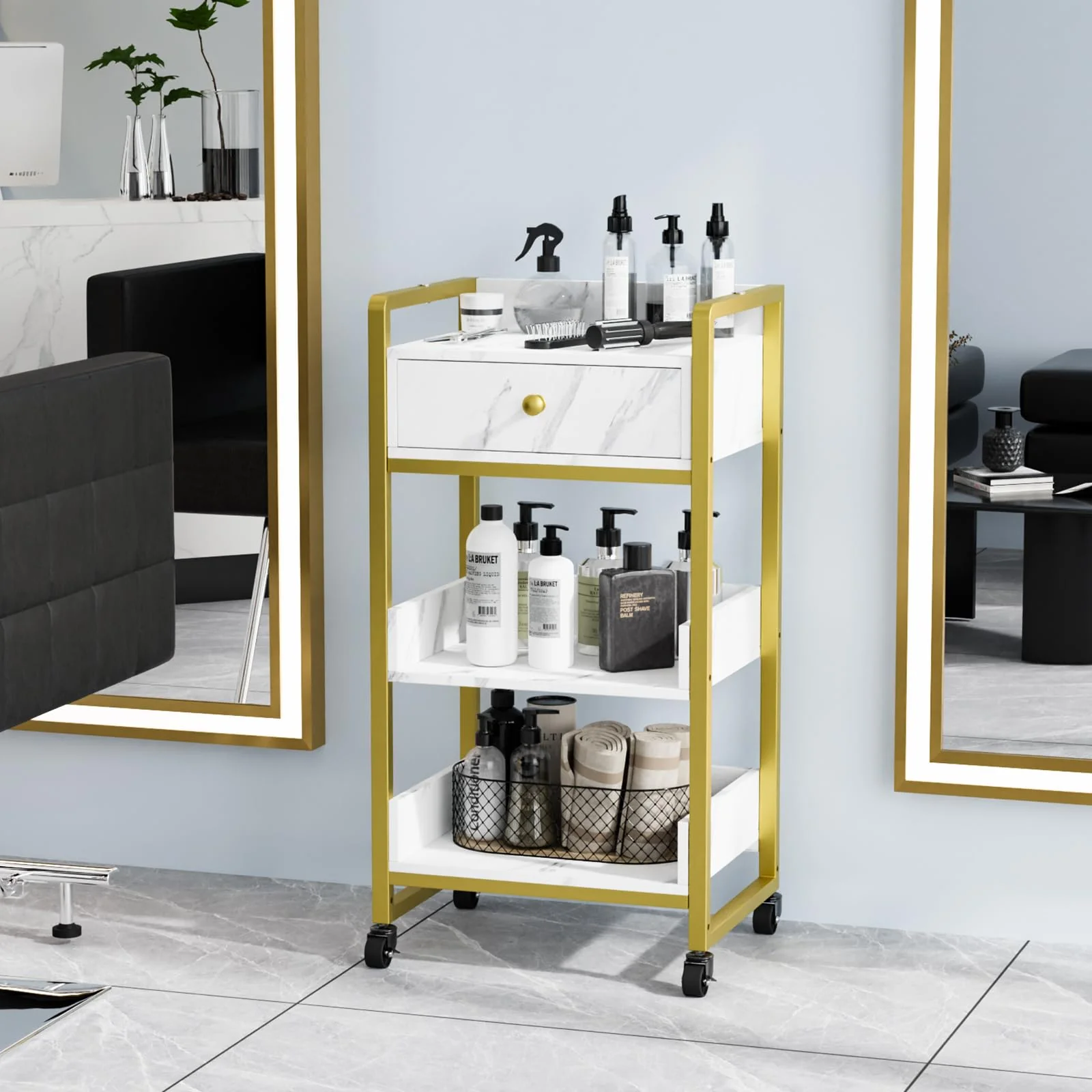 OmySalon Rolling Utility Esthetician Trolley Cart with Wheels - Image 11