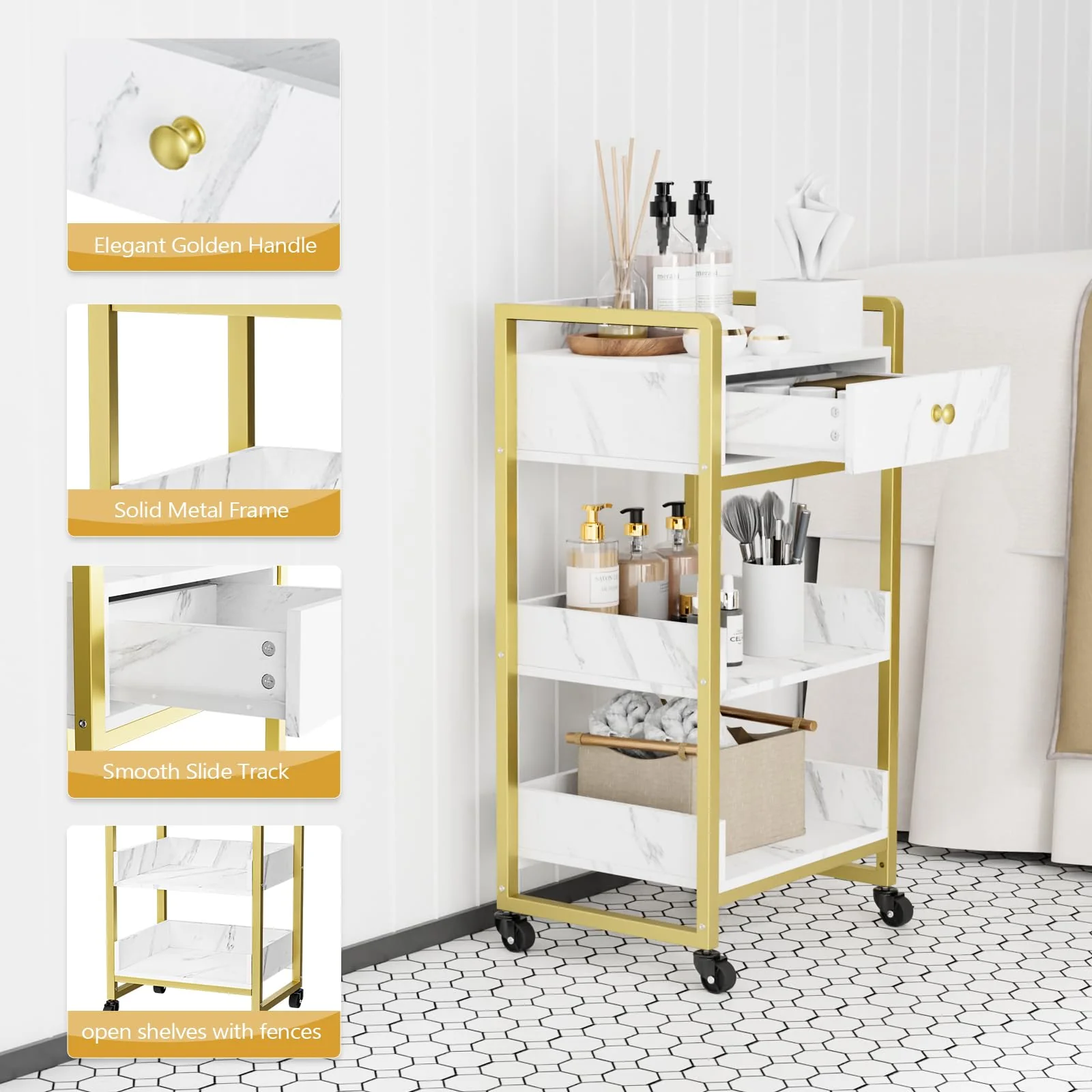 OmySalon Rolling Utility Esthetician Trolley Cart with Wheels - Image 12