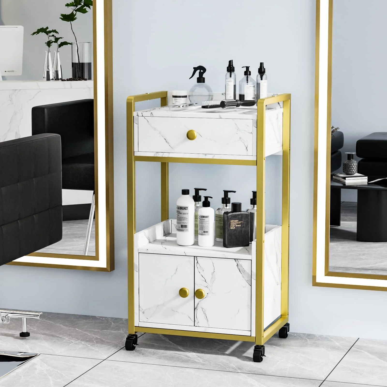OmySalon Rolling Utility Esthetician Trolley Cart with Wheels - Image 2