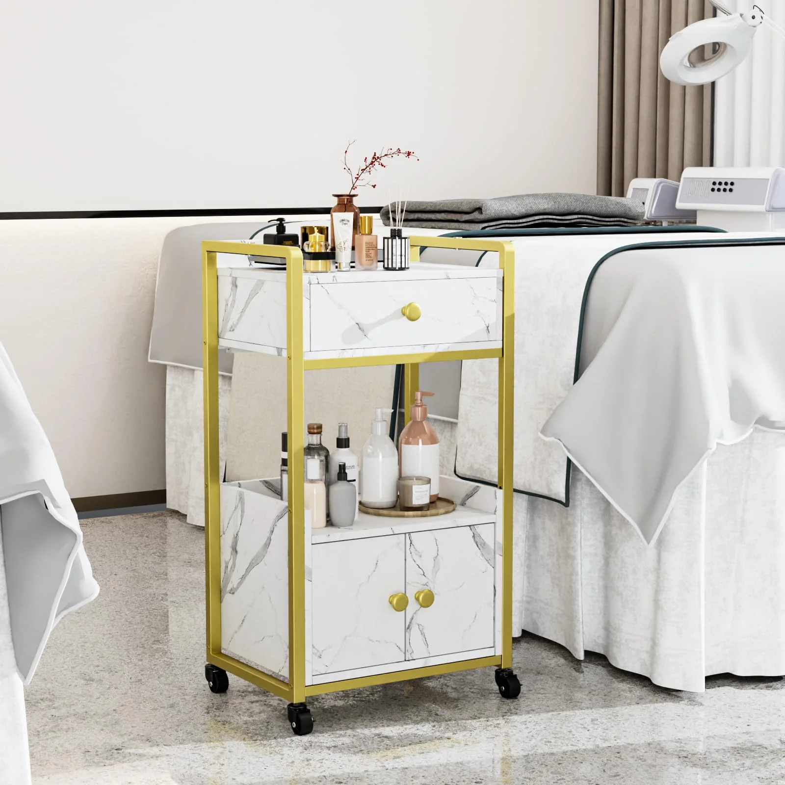 OmySalon Rolling Utility Esthetician Trolley Cart with Wheels - Image 9