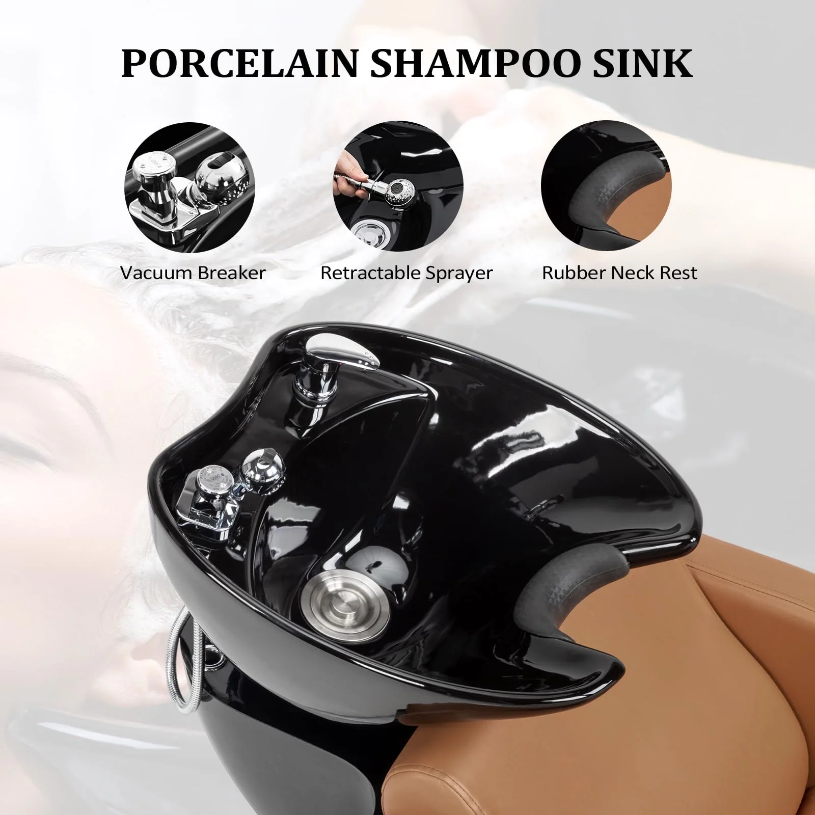 OmySalon BU1401 Salon Shampoo Bowl and Chair Backwash Unit with Extra Wide Seat & Porcelain Hair Washing Sink - Image 11