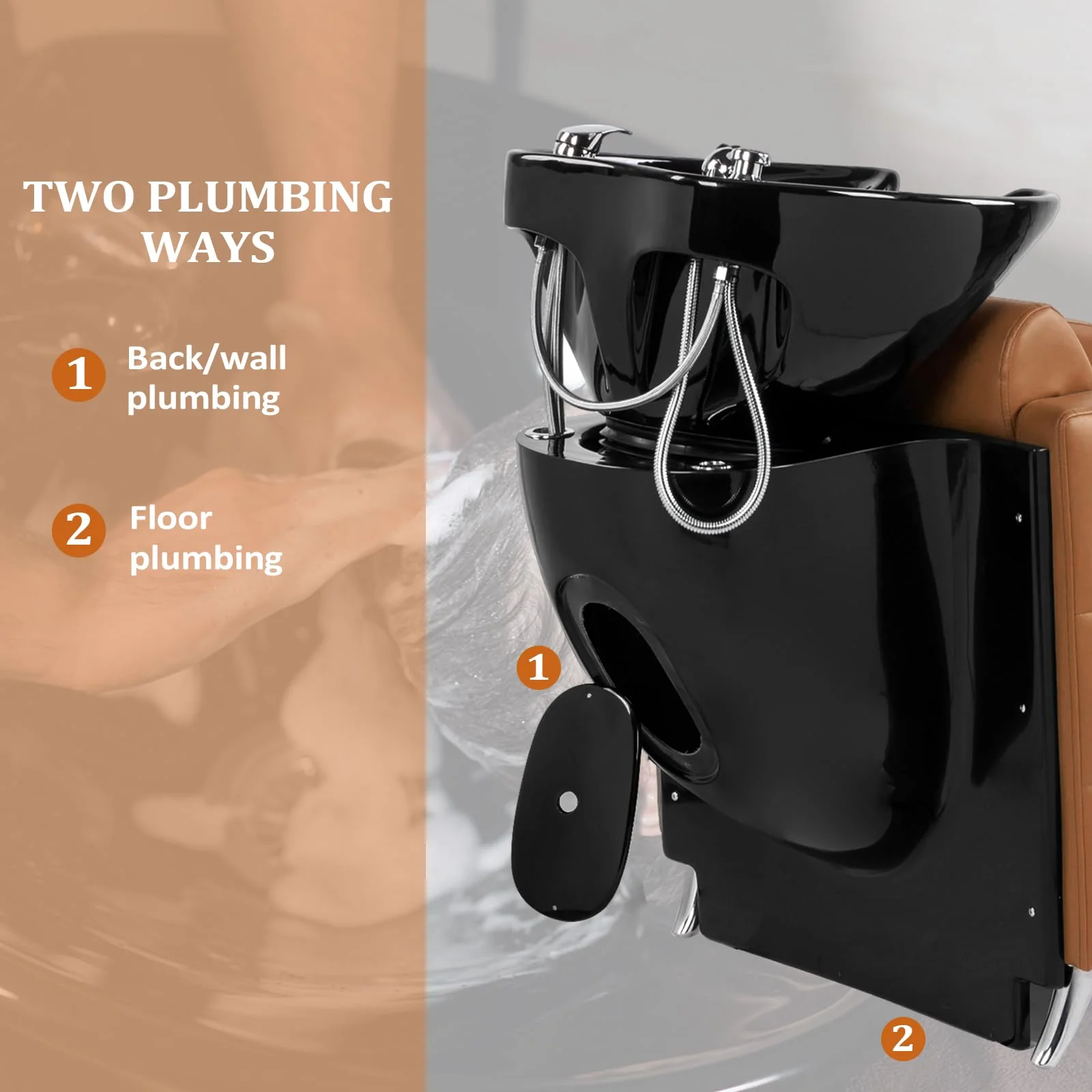 OmySalon BU1401 Salon Shampoo Bowl and Chair Backwash Unit with Extra Wide Seat & Porcelain Hair Washing Sink - Image 12