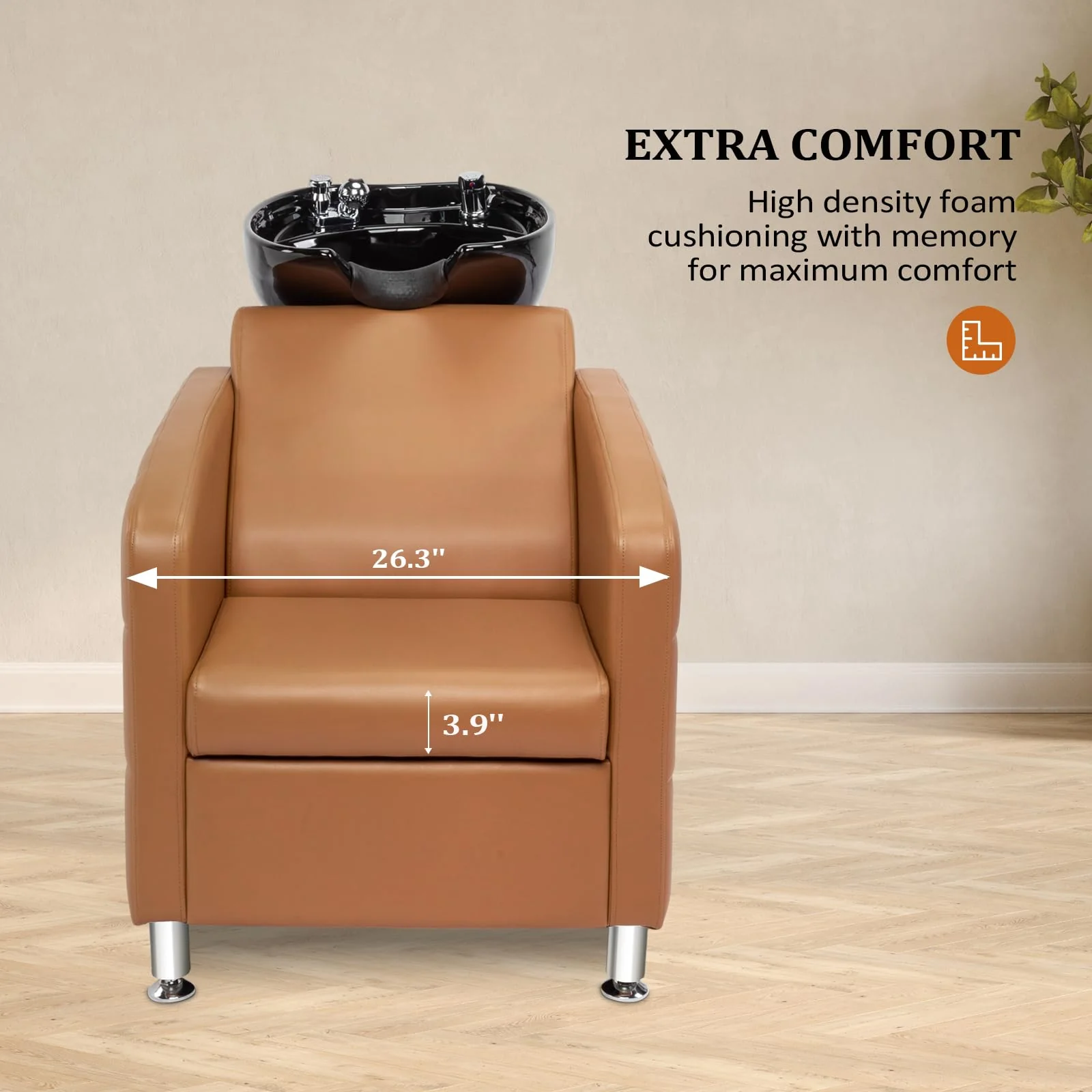 OmySalon BU1401 Salon Shampoo Bowl and Chair Backwash Unit with Extra Wide Seat & Porcelain Hair Washing Sink - Image 14