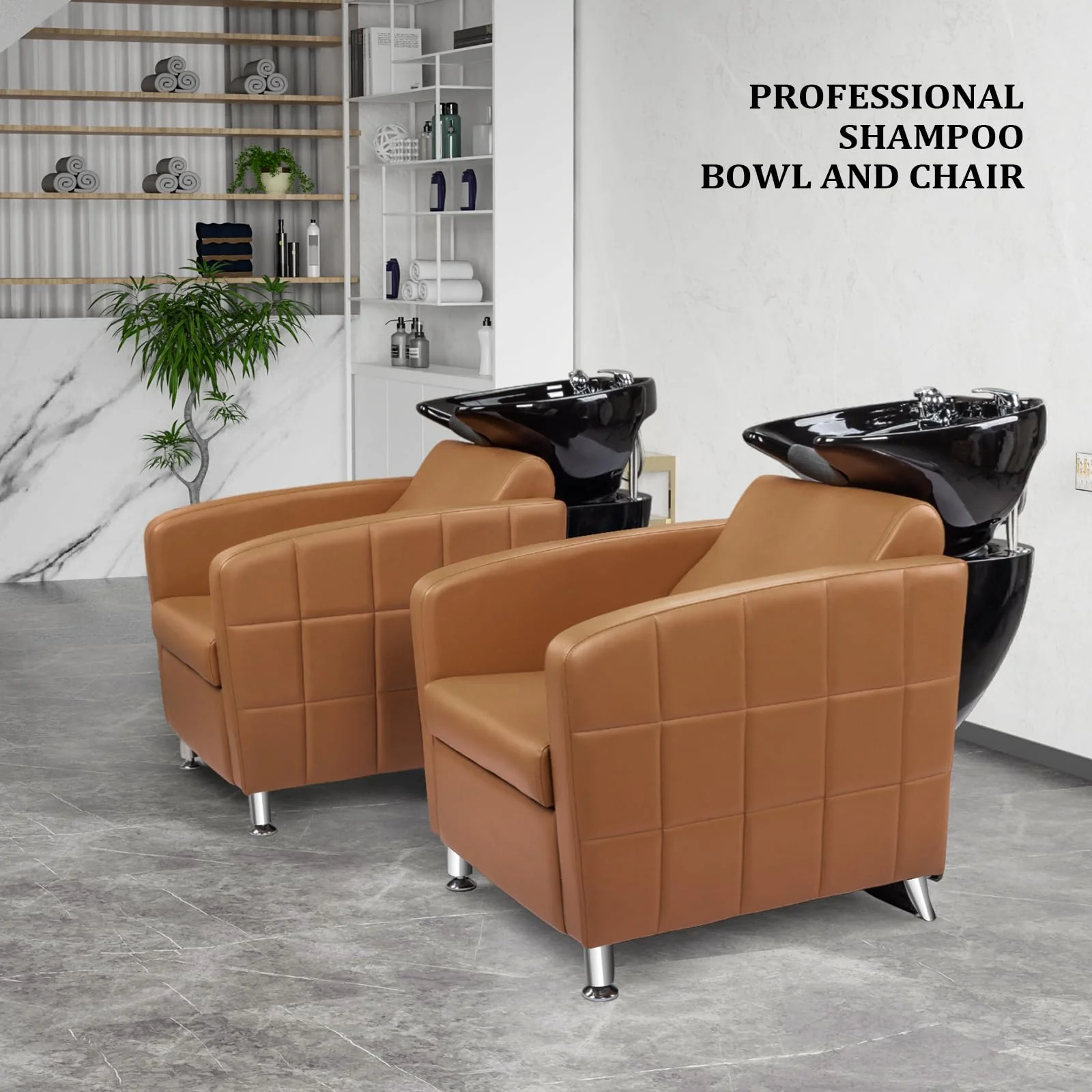 OmySalon BU1401 Salon Shampoo Bowl and Chair Backwash Unit with Extra Wide Seat & Porcelain Hair Washing Sink - Image 16