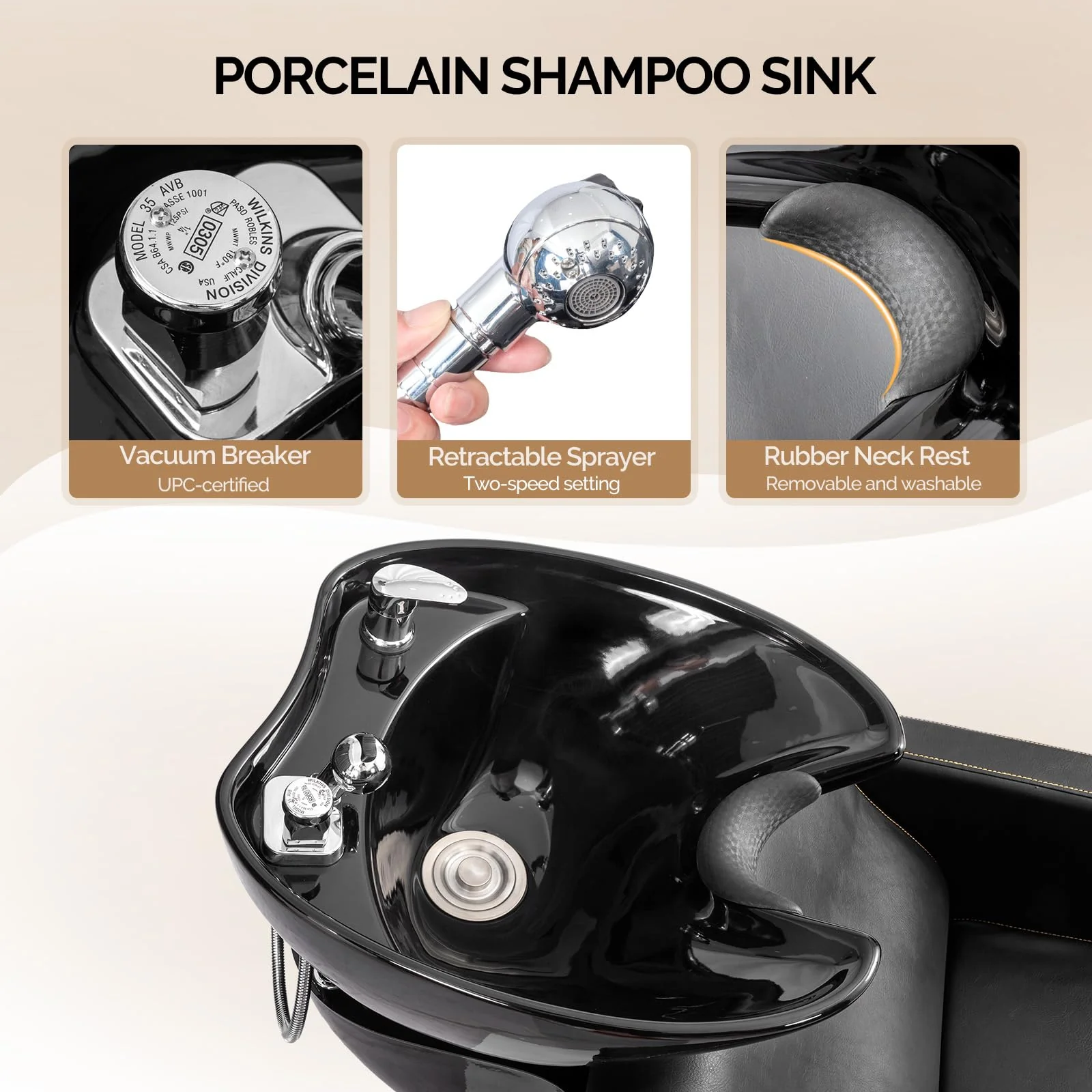 OmySalon BU1401 Salon Shampoo Bowl and Chair Backwash Unit with Extra Wide Seat & Porcelain Hair Washing Sink - Image 19