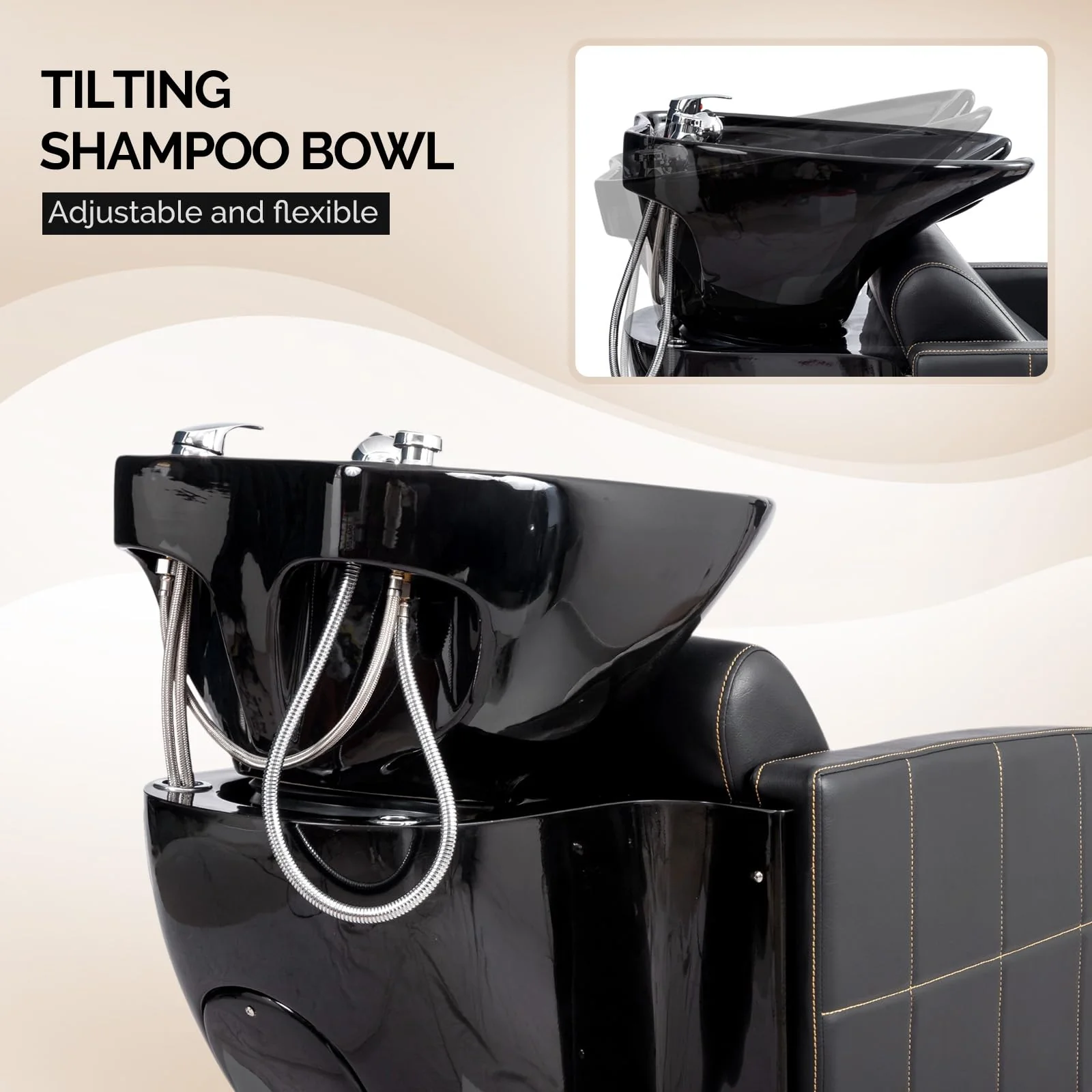 OmySalon BU1401 Salon Shampoo Bowl and Chair Backwash Unit with Extra Wide Seat & Porcelain Hair Washing Sink - Image 20