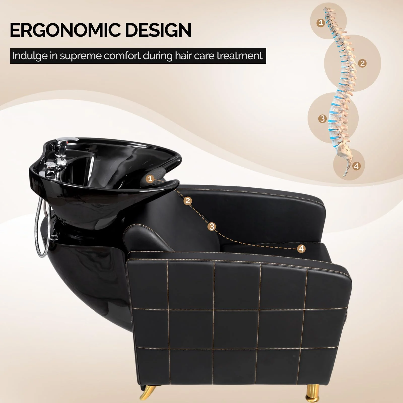 OmySalon BU1401 Salon Shampoo Bowl and Chair Backwash Unit with Extra Wide Seat & Porcelain Hair Washing Sink - Image 23