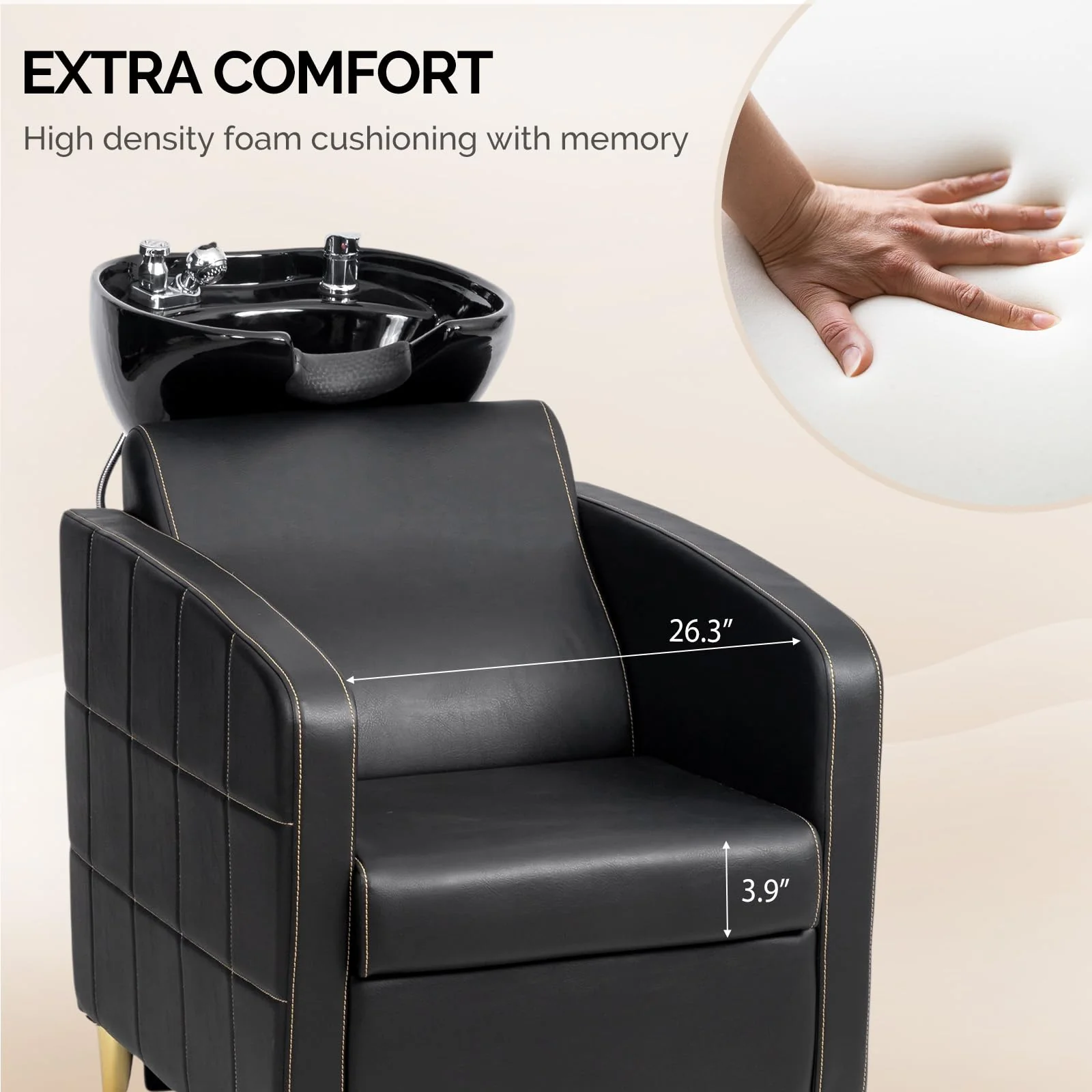 OmySalon BU1401 Salon Shampoo Bowl and Chair Backwash Unit with Extra Wide Seat & Porcelain Hair Washing Sink - Image 24