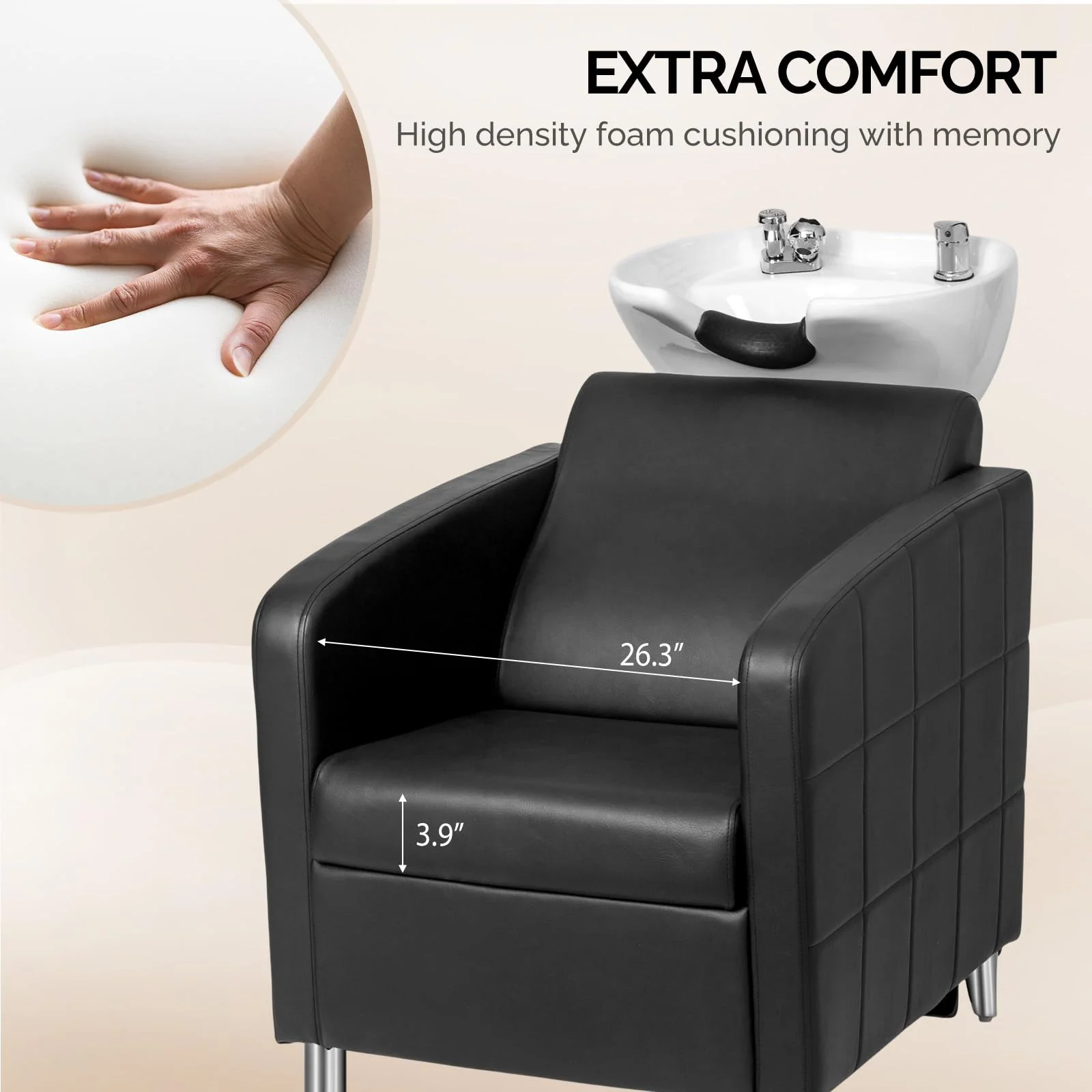 OmySalon BU1401 Salon Shampoo Bowl and Chair Backwash Unit with Extra Wide Seat & Porcelain Hair Washing Sink - Image 26