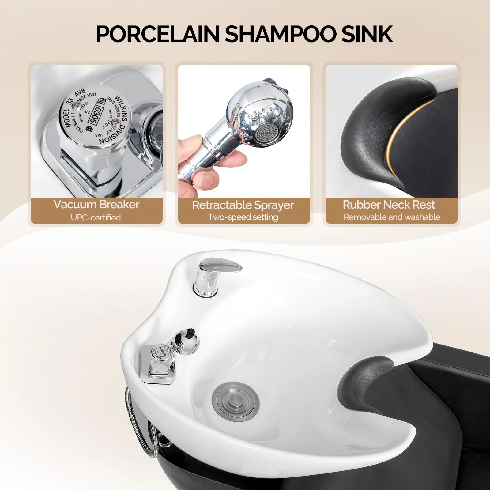 OmySalon BU1401 Salon Shampoo Bowl and Chair Backwash Unit with Extra Wide Seat & Porcelain Hair Washing Sink - Image 27
