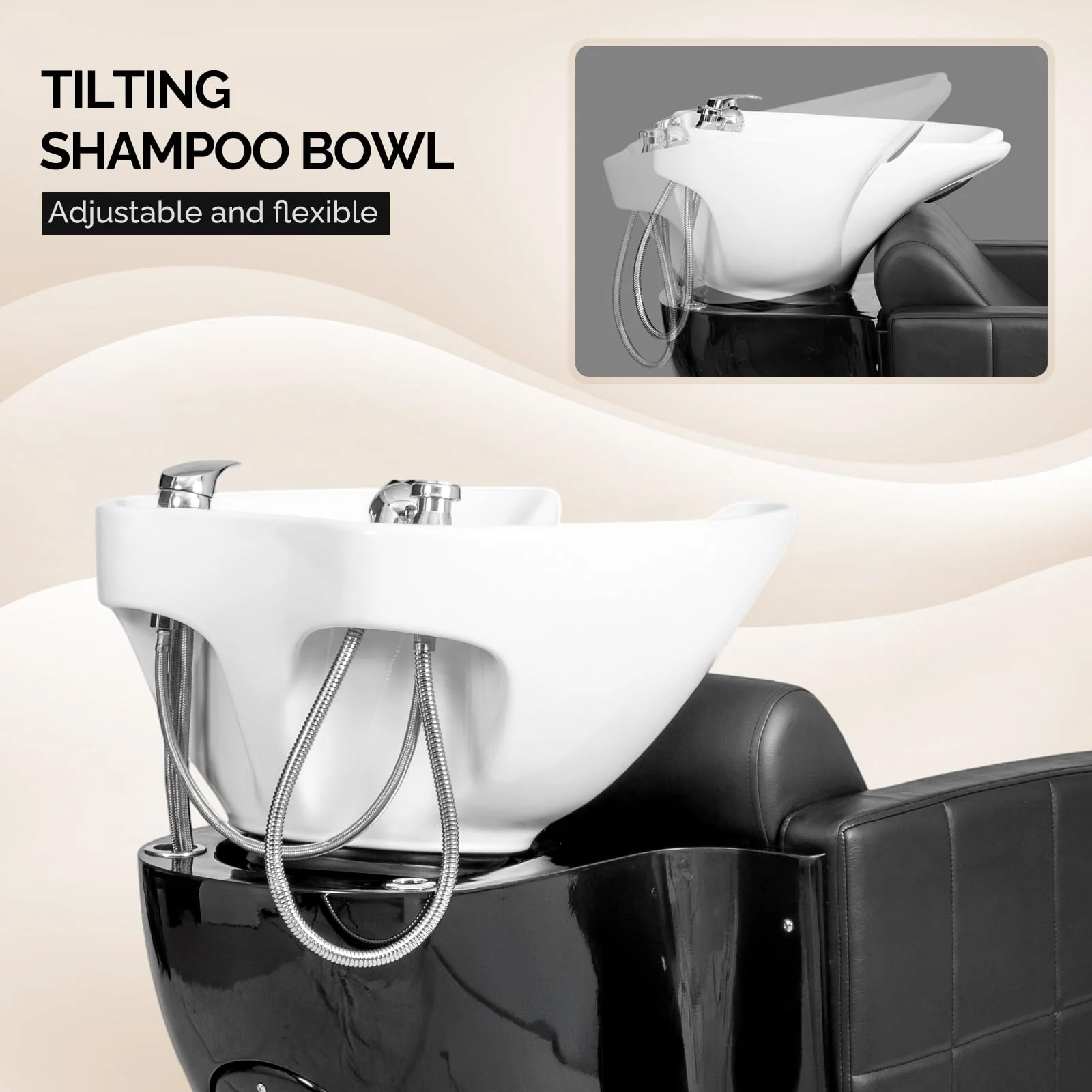 OmySalon BU1401 Salon Shampoo Bowl and Chair Backwash Unit with Extra Wide Seat & Porcelain Hair Washing Sink - Image 29