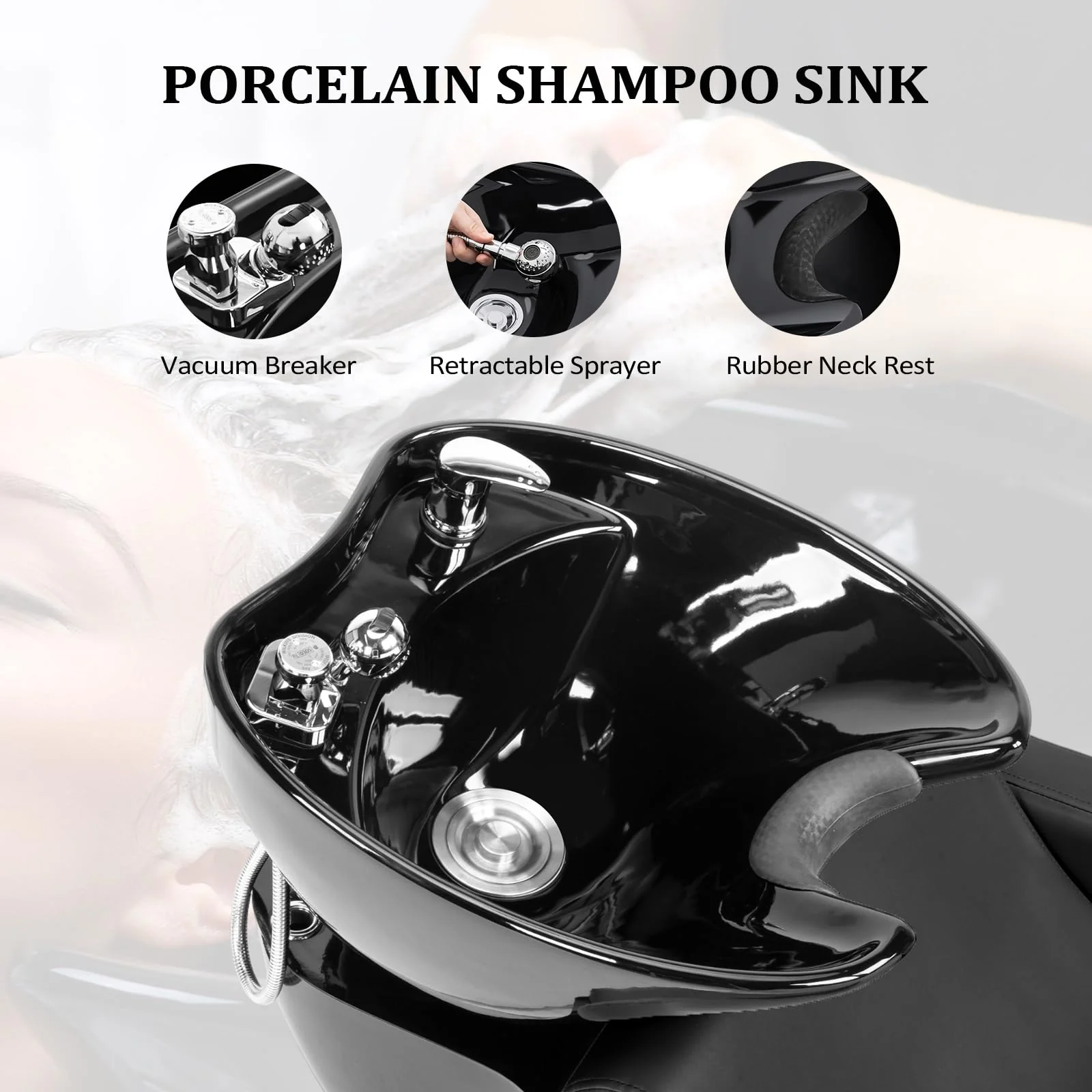 OmySalon BU1401 Salon Shampoo Bowl and Chair Backwash Unit with Extra Wide Seat & Porcelain Hair Washing Sink - Image 3