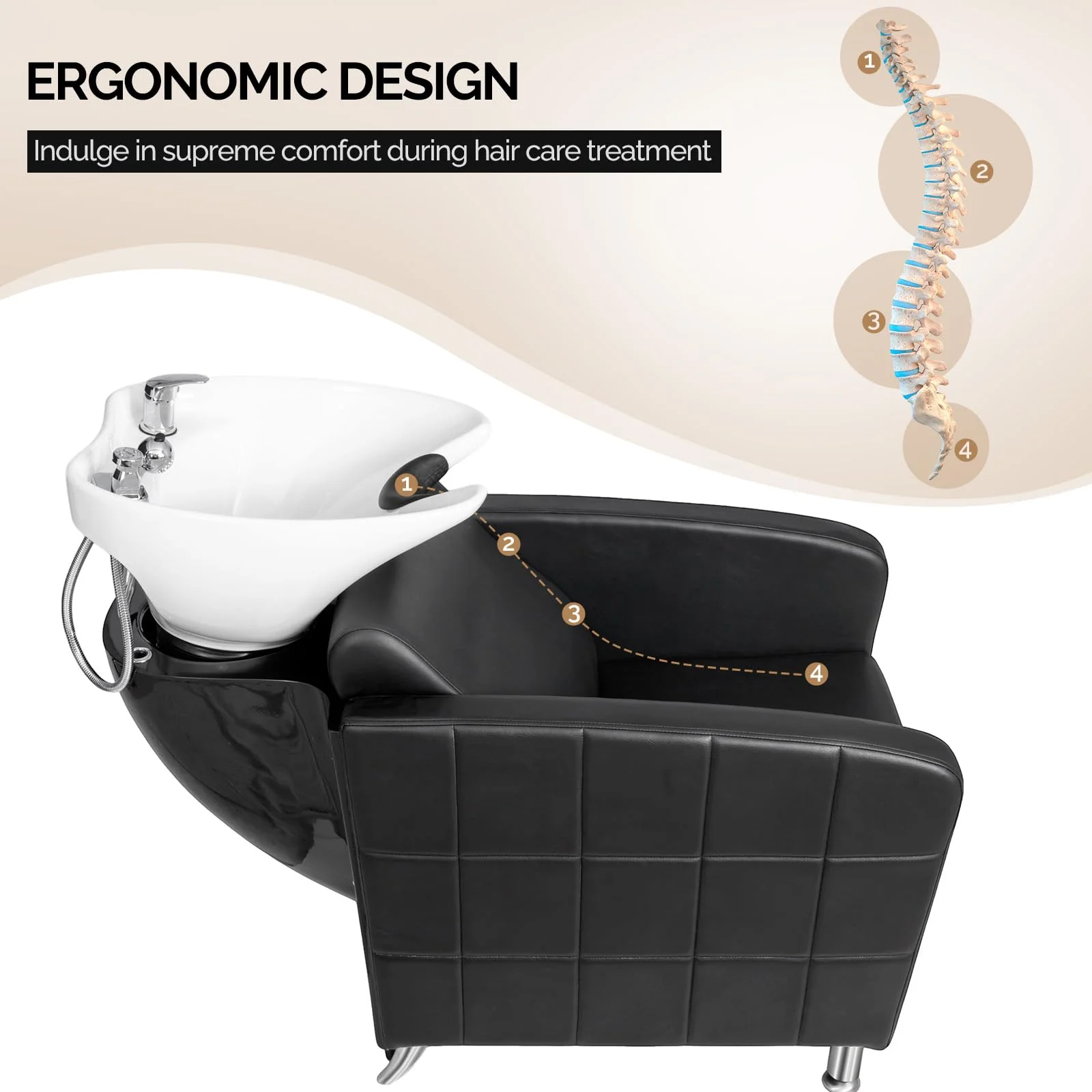 OmySalon BU1401 Salon Shampoo Bowl and Chair Backwash Unit with Extra Wide Seat & Porcelain Hair Washing Sink - Image 31